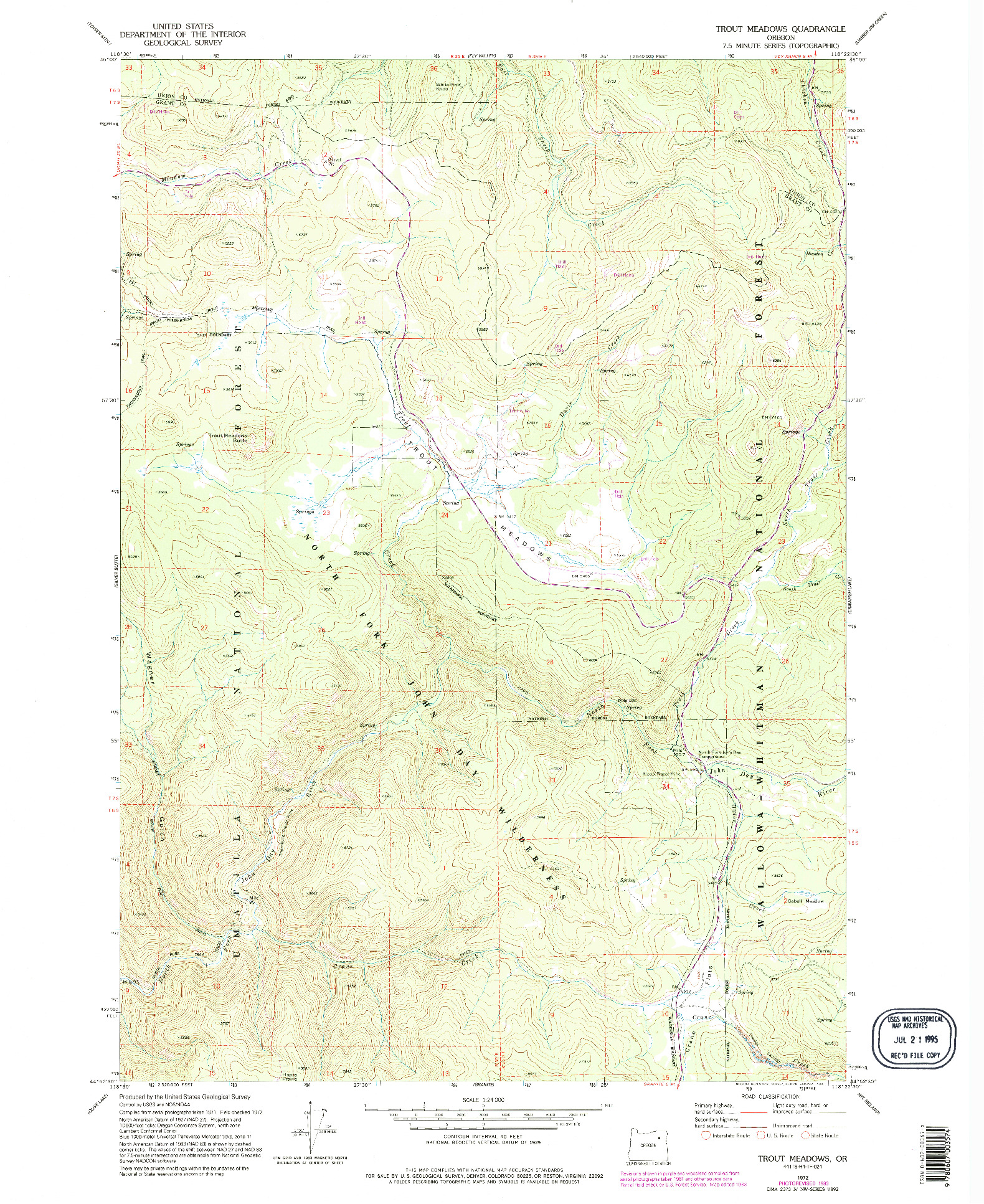 USGS 1:24000-SCALE QUADRANGLE FOR TROUT MEADOWS, OR 1972