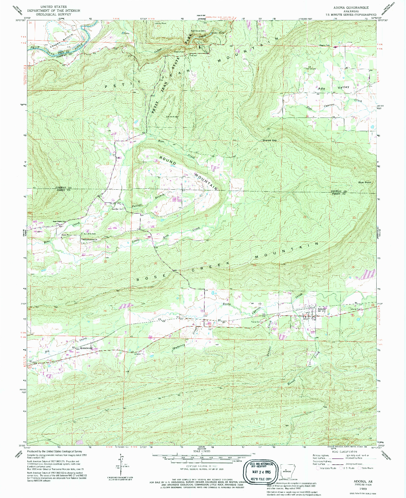 USGS 1:24000-SCALE QUADRANGLE FOR ADONA, AR 1989