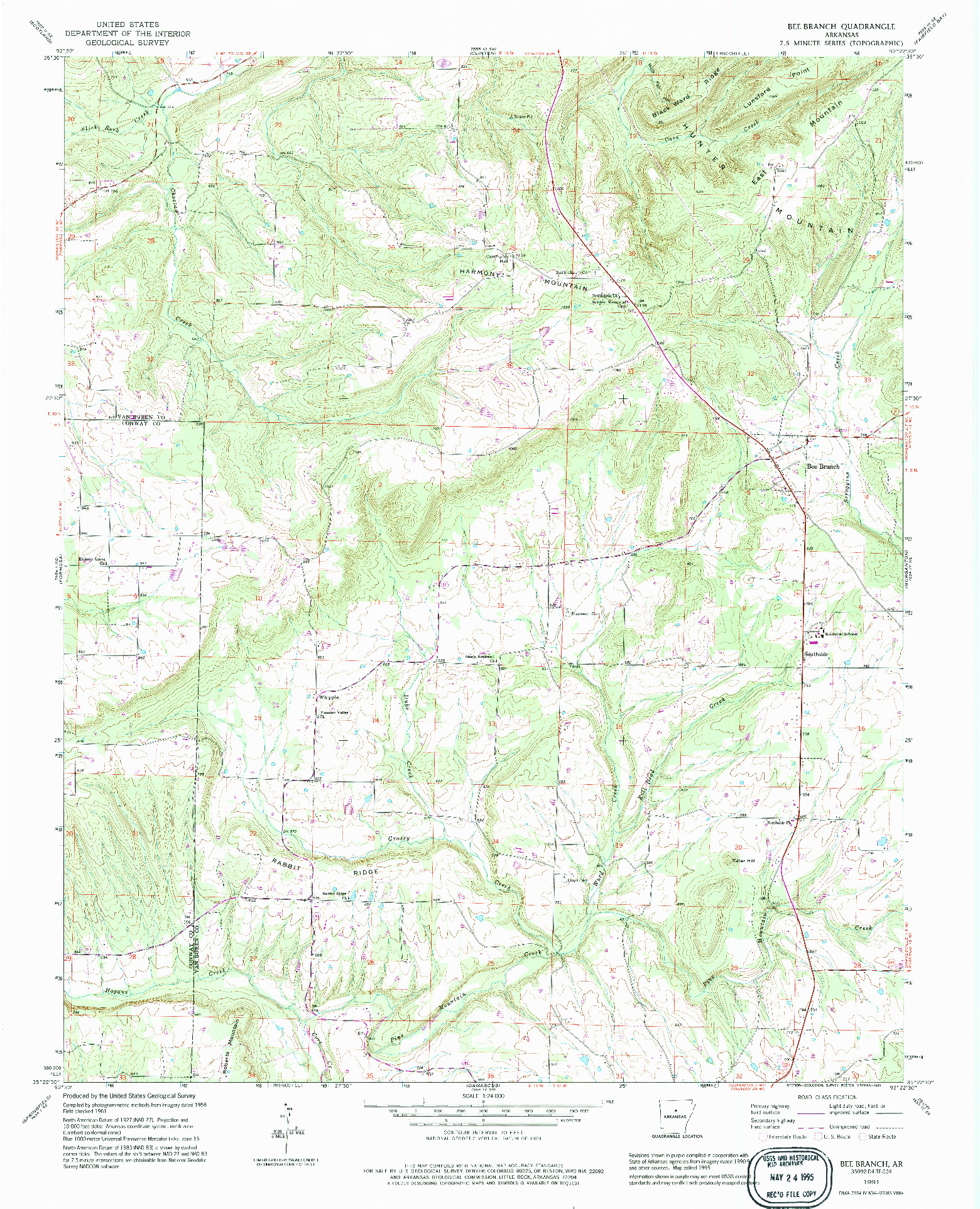 USGS 1:24000-SCALE QUADRANGLE FOR BEE BRANCH, AR 1991