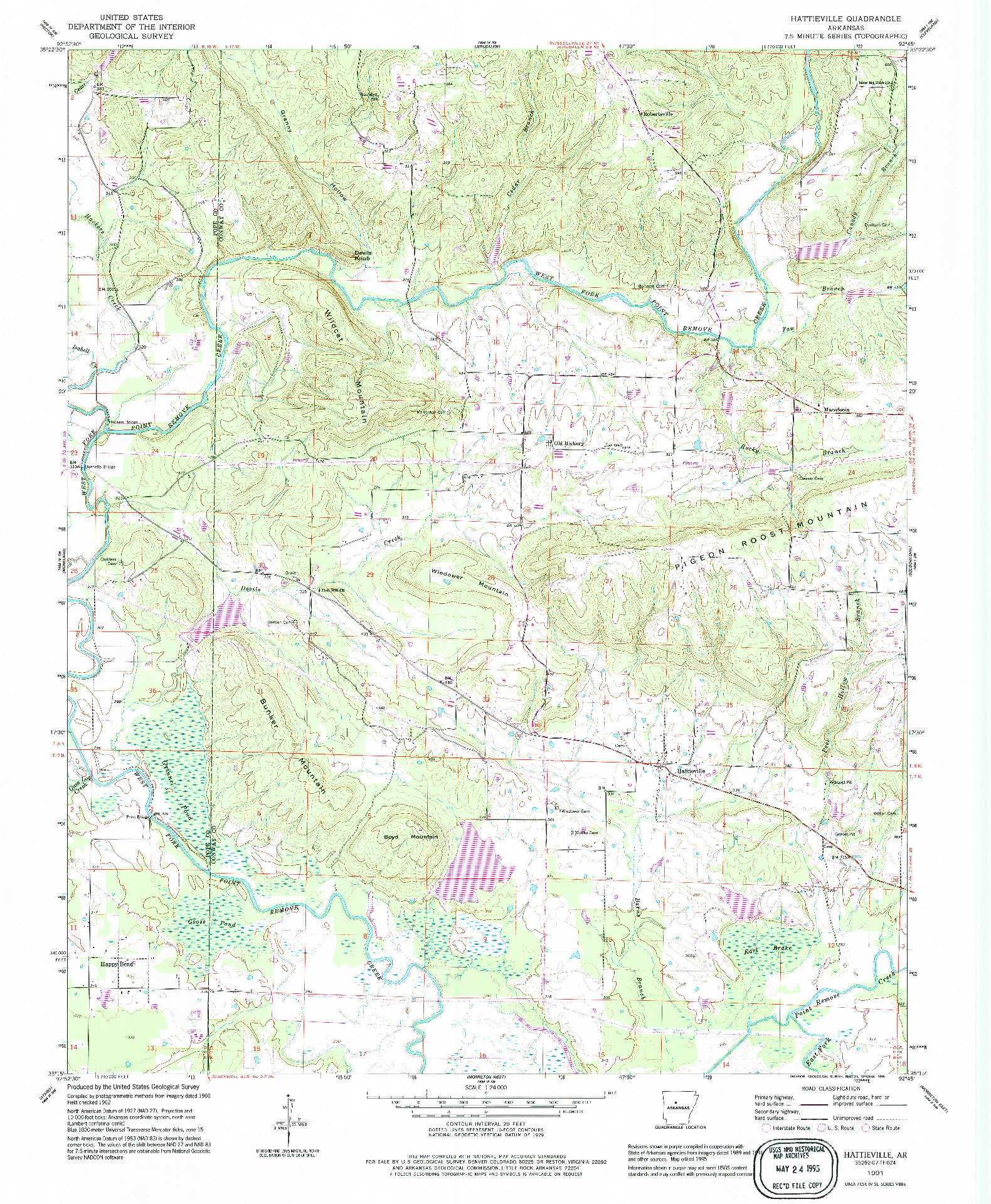 USGS 1:24000-SCALE QUADRANGLE FOR HATTIEVILLE, AR 1991