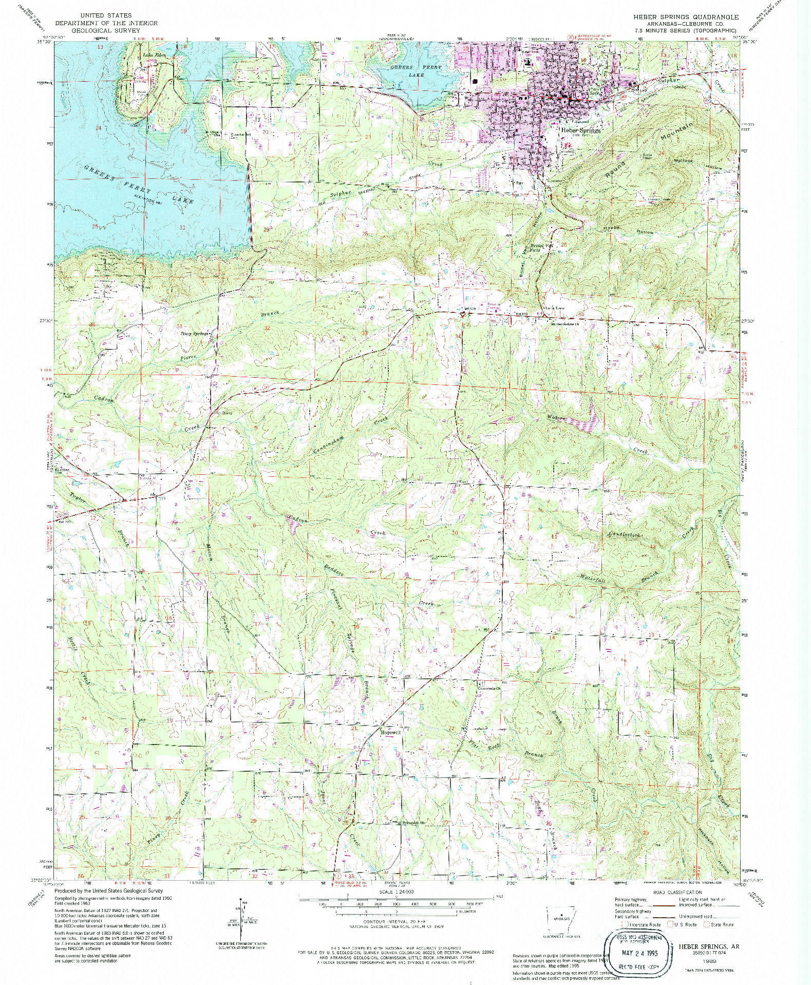 USGS 1:24000-SCALE QUADRANGLE FOR HEBER SPRINGS, AR 1989