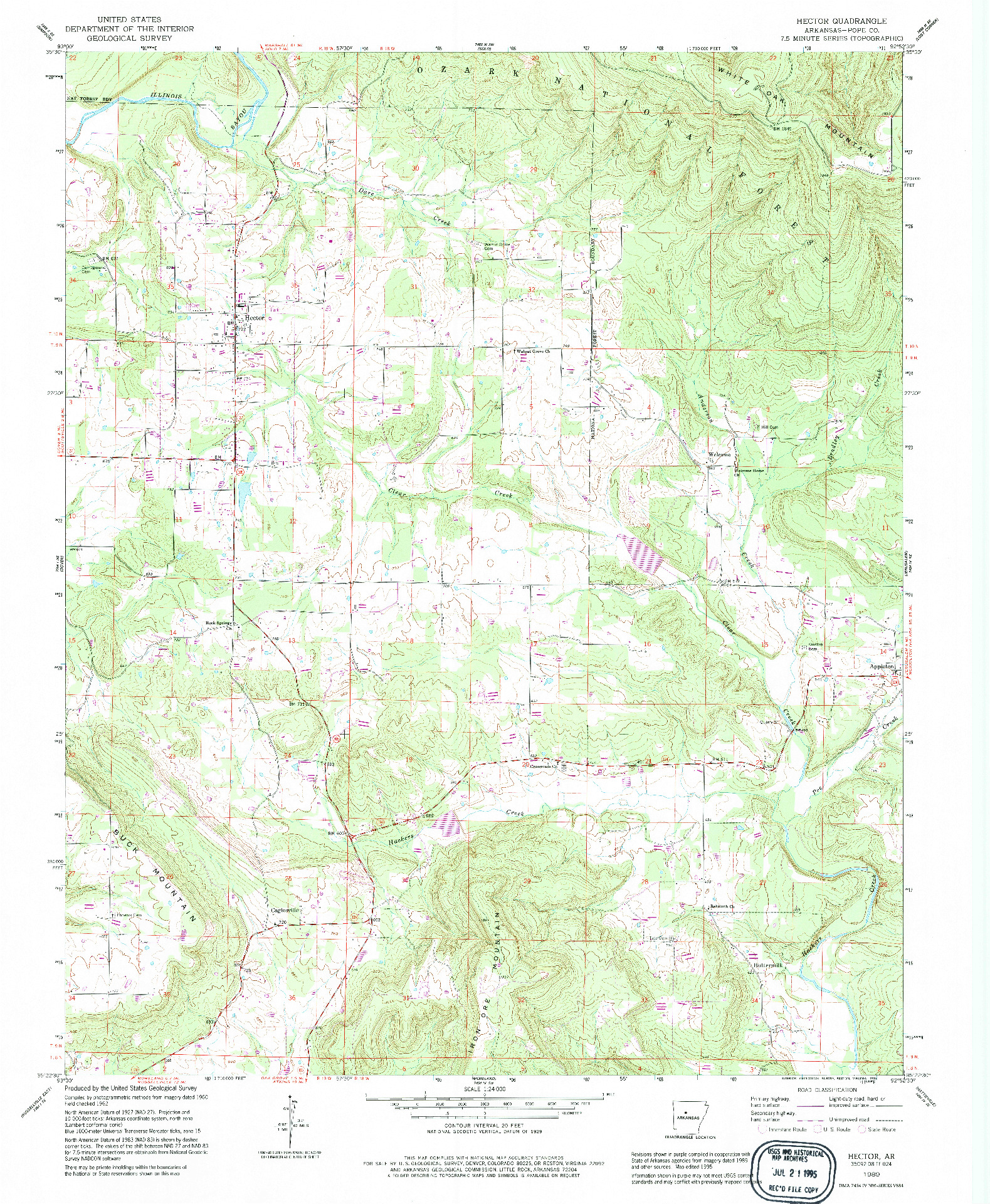 USGS 1:24000-SCALE QUADRANGLE FOR HECTOR, AR 1989