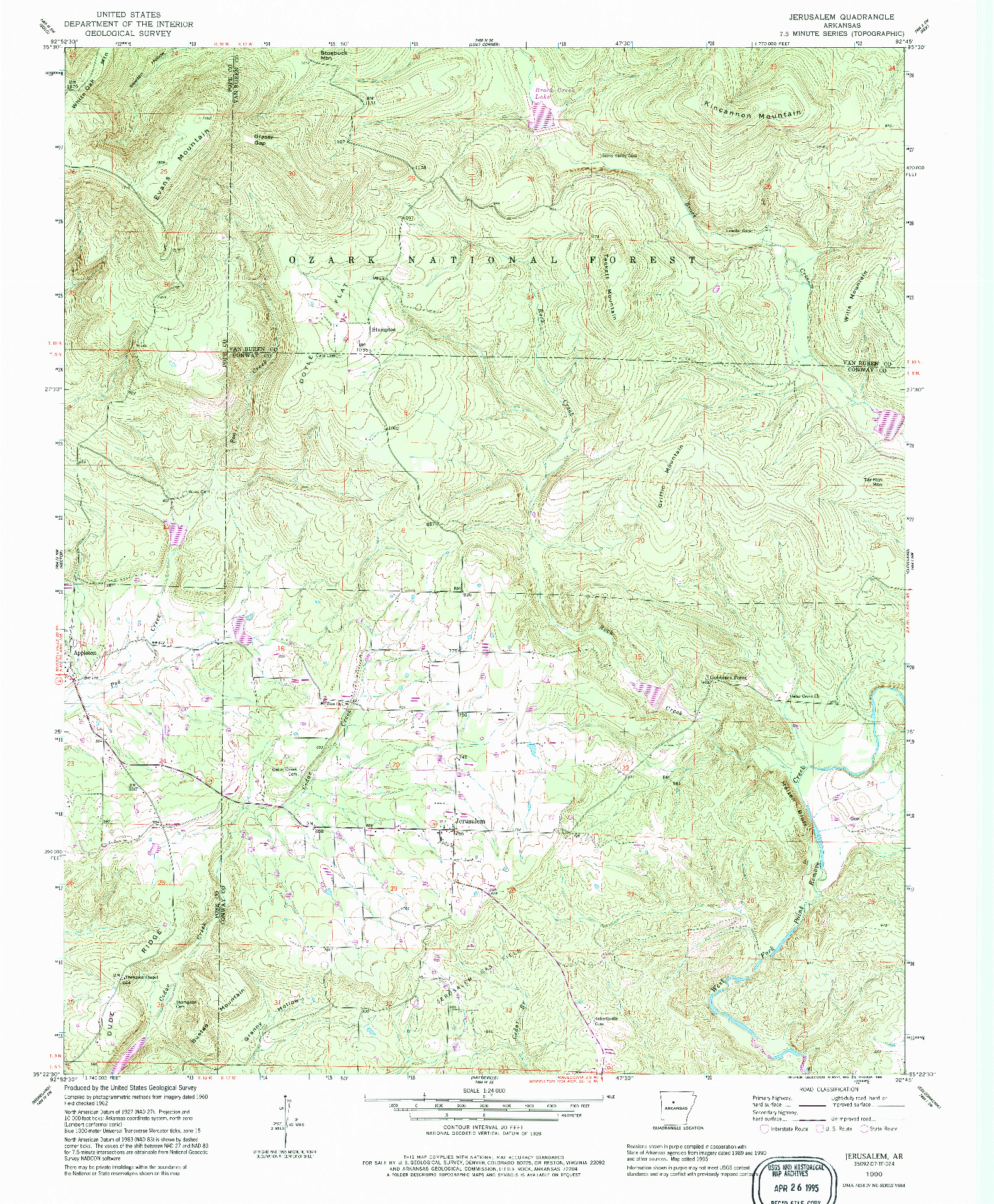 USGS 1:24000-SCALE QUADRANGLE FOR JERUSALEM, AR 1990