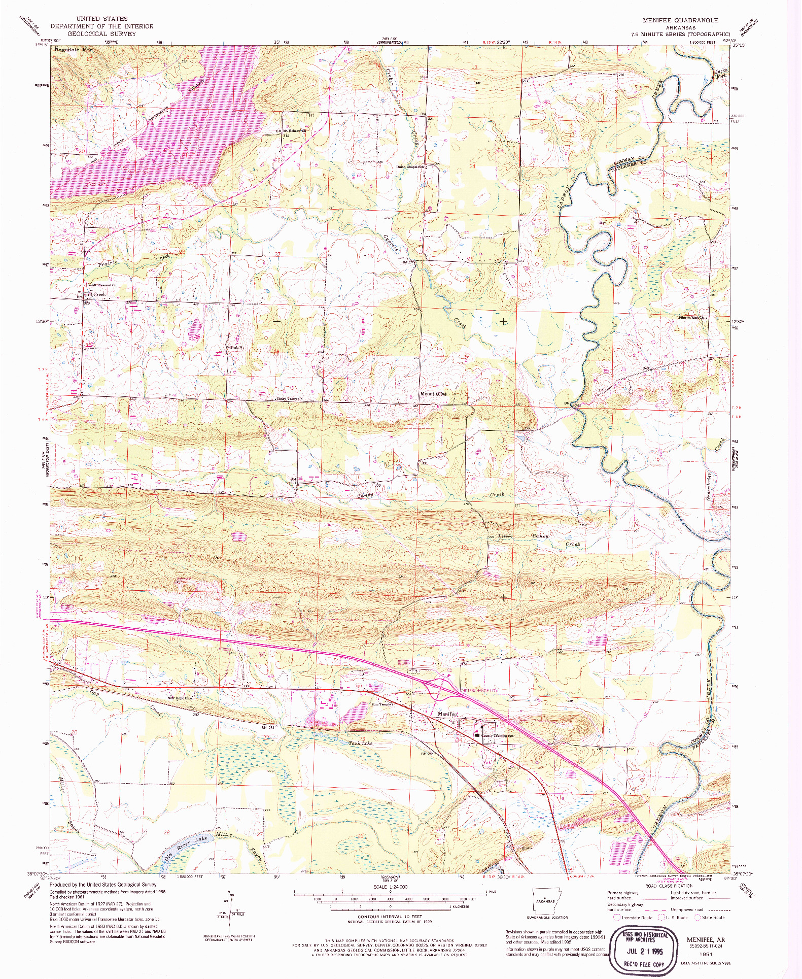 USGS 1:24000-SCALE QUADRANGLE FOR MENIFEE, AR 1991