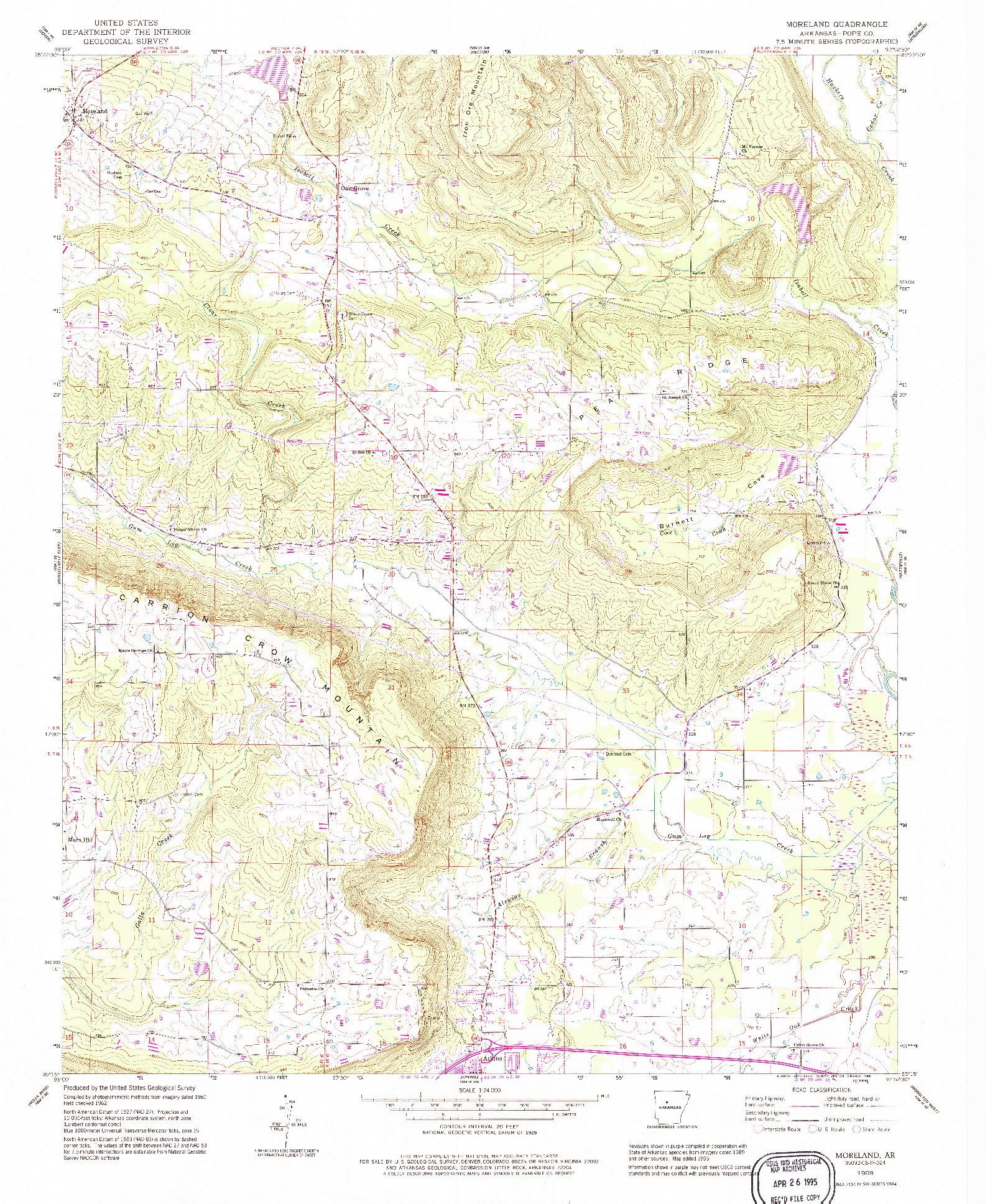 USGS 1:24000-SCALE QUADRANGLE FOR MORELAND, AR 1989