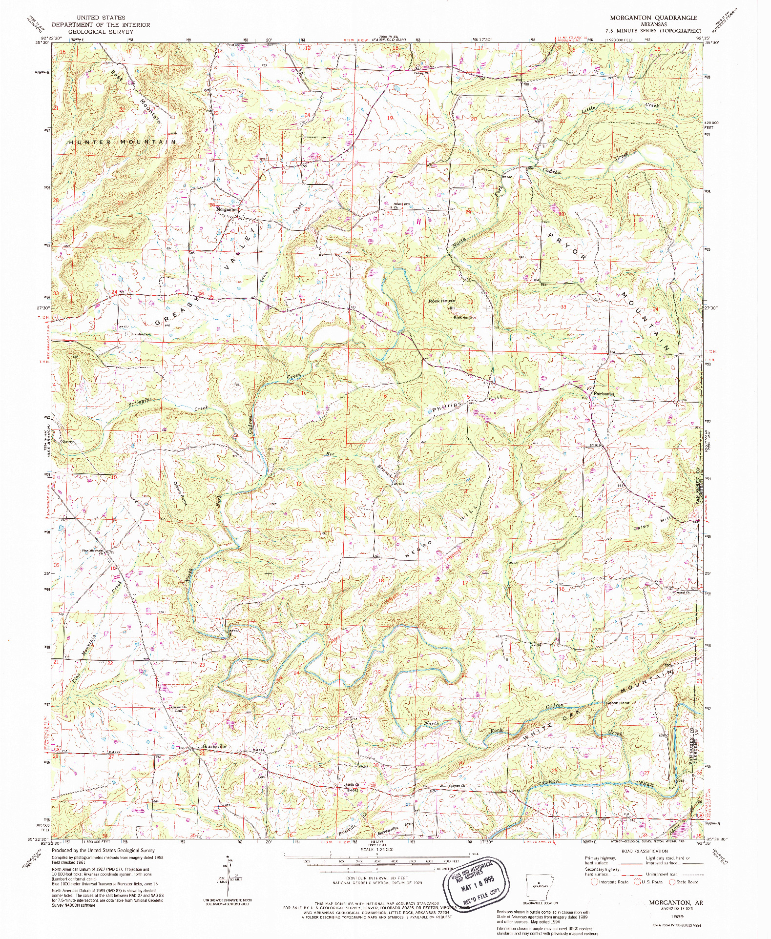 USGS 1:24000-SCALE QUADRANGLE FOR MORGANTON, AR 1989