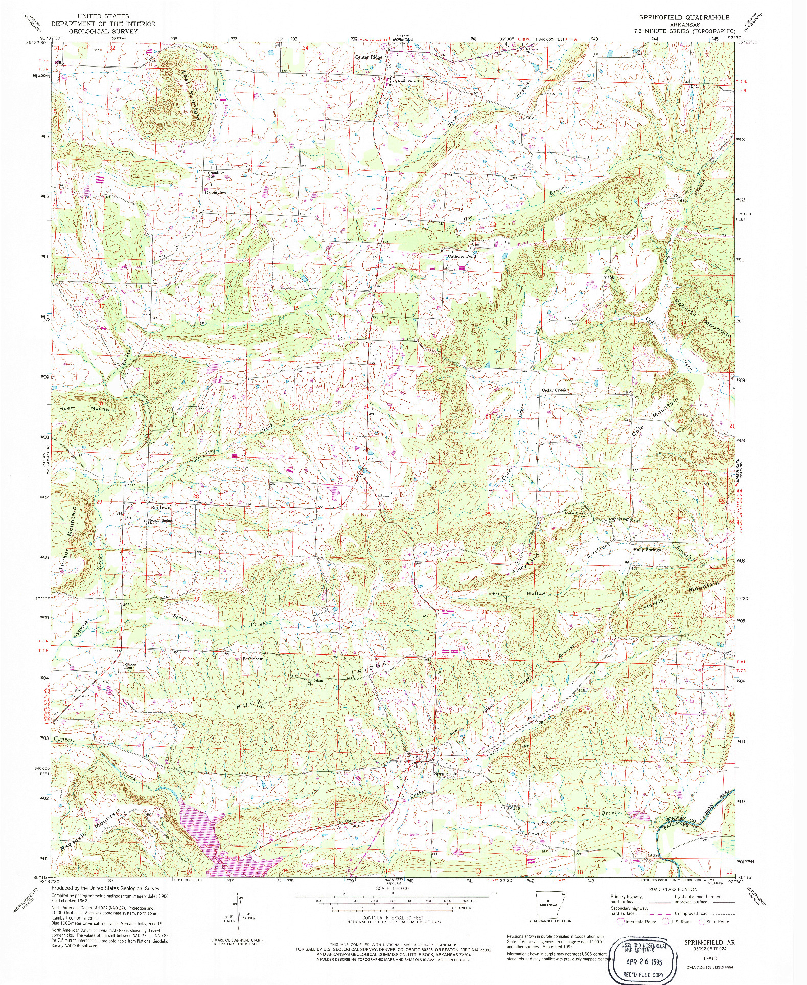 USGS 1:24000-SCALE QUADRANGLE FOR SPRINGFIELD, AR 1990