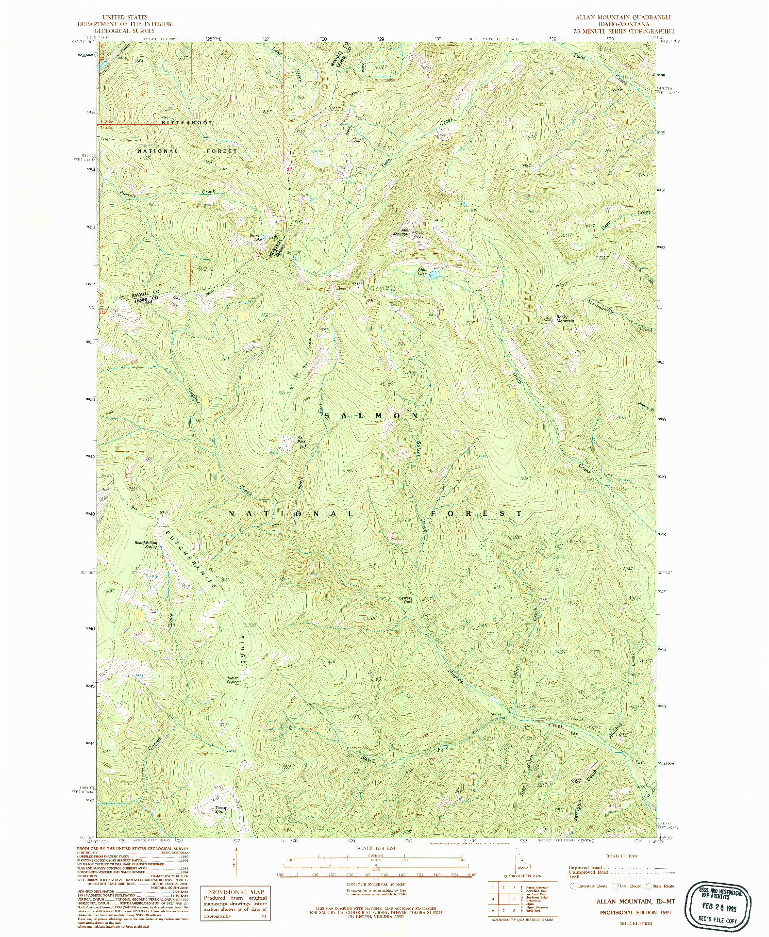 USGS 1:24000-SCALE QUADRANGLE FOR ALLAN MOUNTAIN, ID 1991