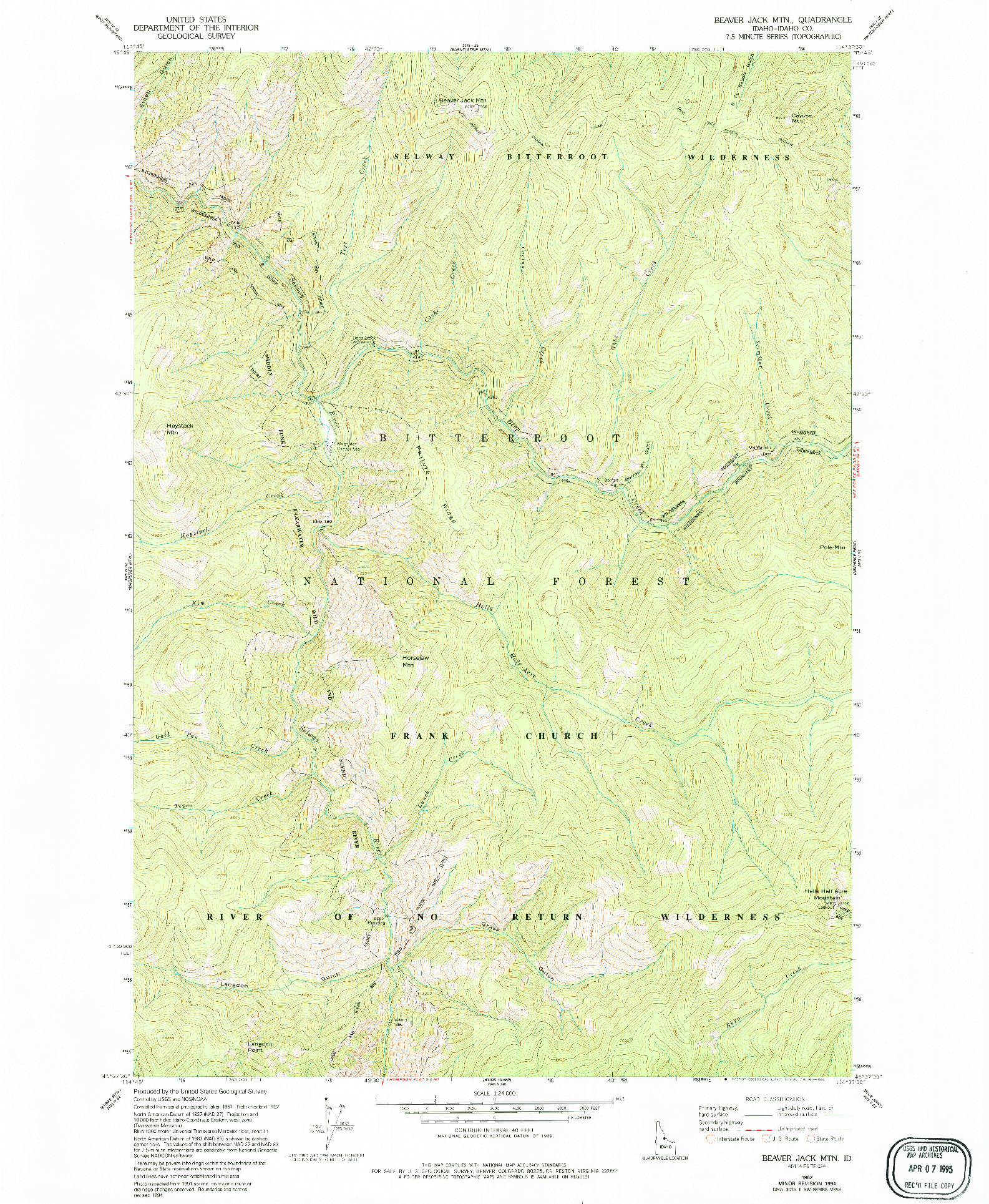 USGS 1:24000-SCALE QUADRANGLE FOR BEAVER JACK MTN, ID 1962