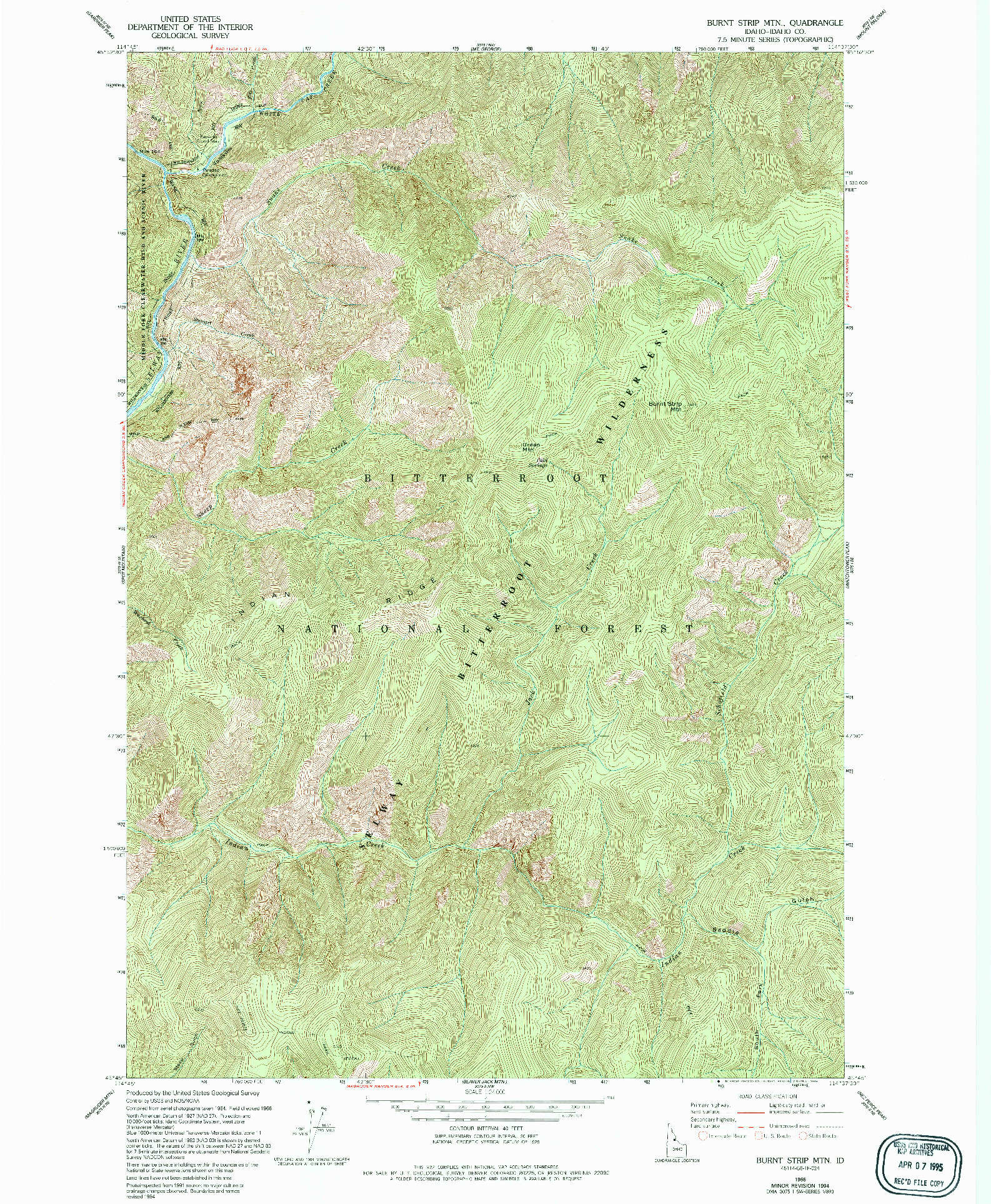 USGS 1:24000-SCALE QUADRANGLE FOR BURNT STRIP MTN, ID 1966