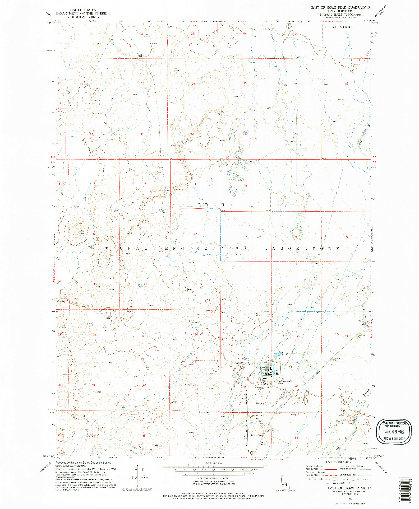 USGS 1:24000-SCALE QUADRANGLE FOR EAST OF HOWE PEAK, ID 1973