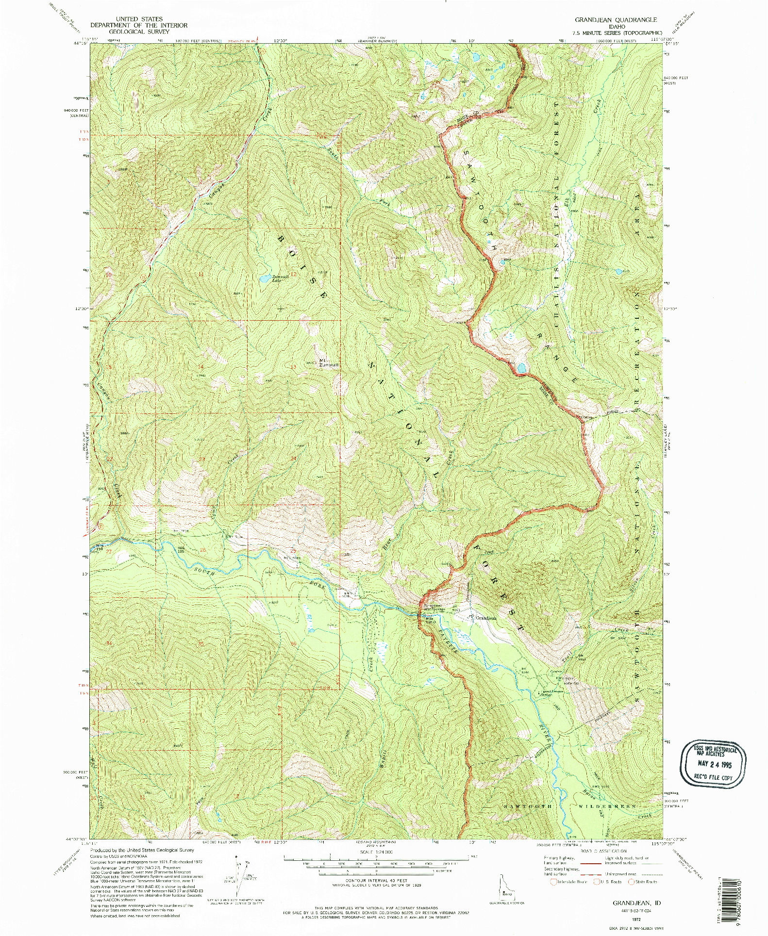 USGS 1:24000-SCALE QUADRANGLE FOR GRANDJEAN, ID 1972