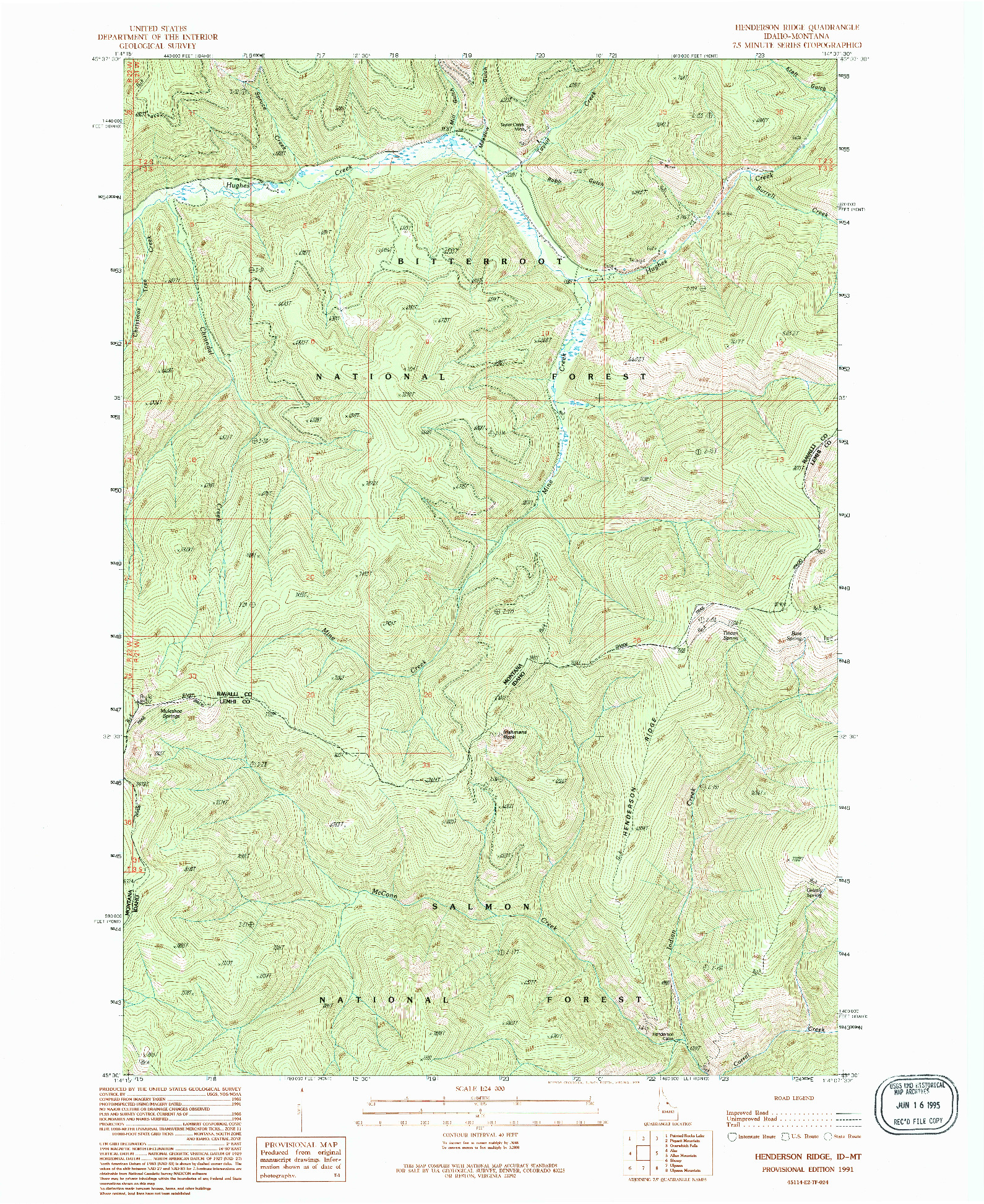 USGS 1:24000-SCALE QUADRANGLE FOR HENDERSON RIDGE, ID 1991