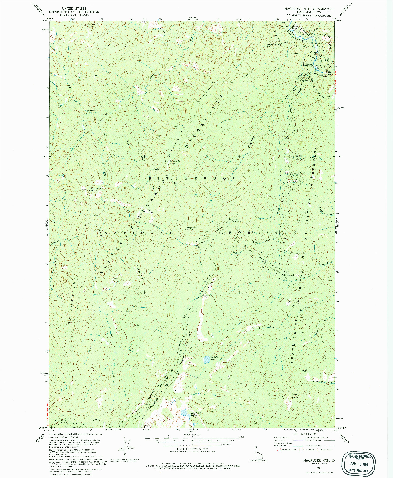 USGS 1:24000-SCALE QUADRANGLE FOR MAGRUDER MOUNTAIN, ID 1991
