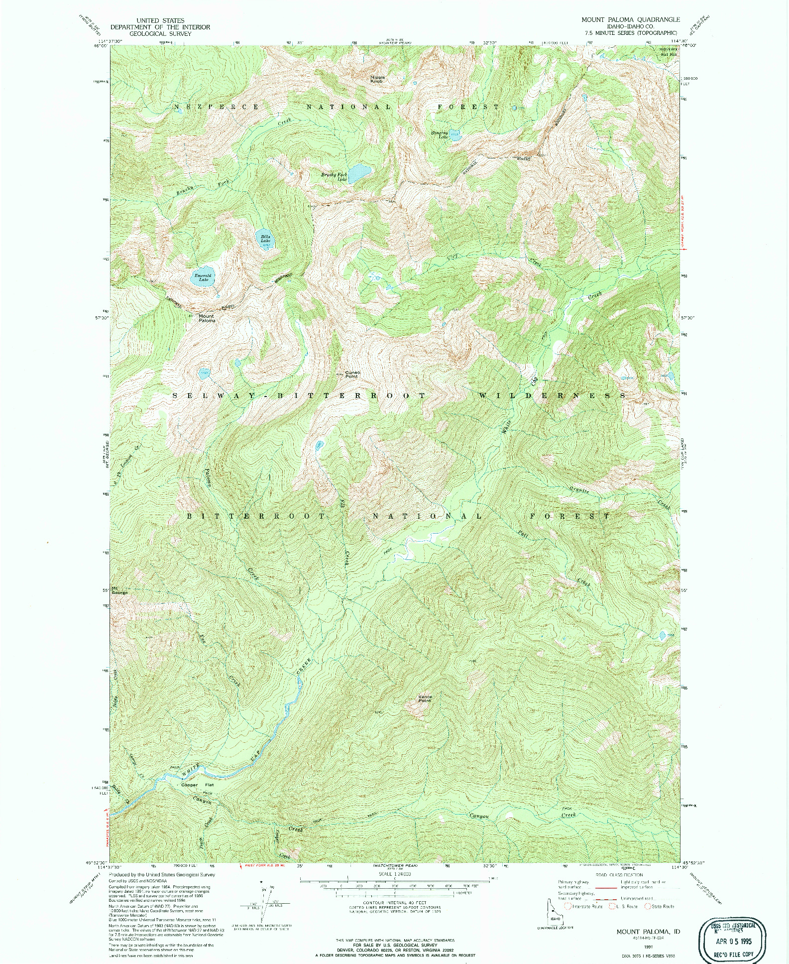 USGS 1:24000-SCALE QUADRANGLE FOR MOUNT PALOMA, ID 1991