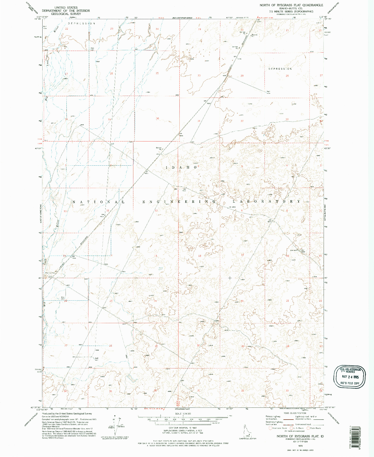 USGS 1:24000-SCALE QUADRANGLE FOR NORTH OF RYEGRASS FLAT, ID 1973