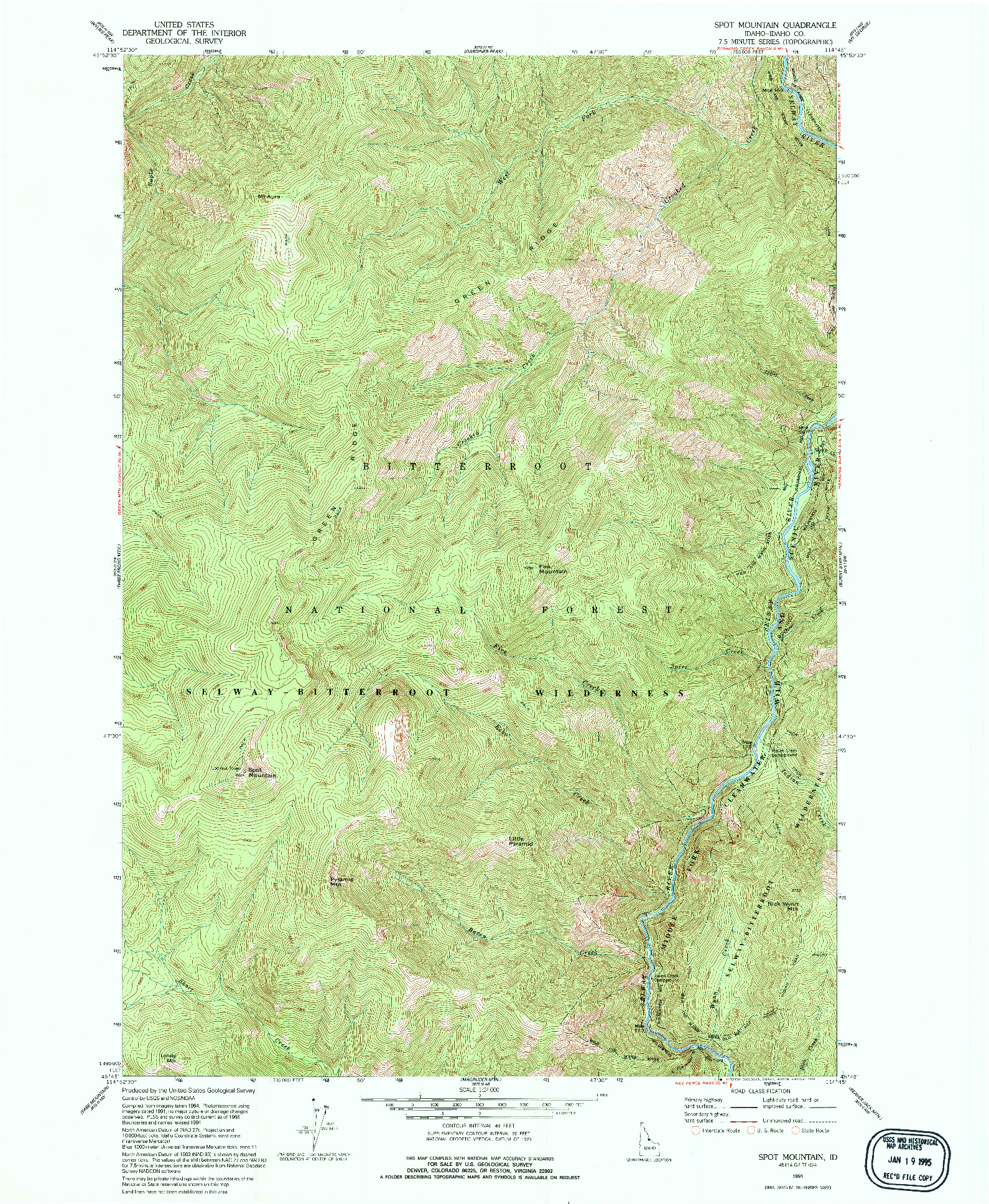 USGS 1:24000-SCALE QUADRANGLE FOR SPOT MOUNTAIN, ID 1991