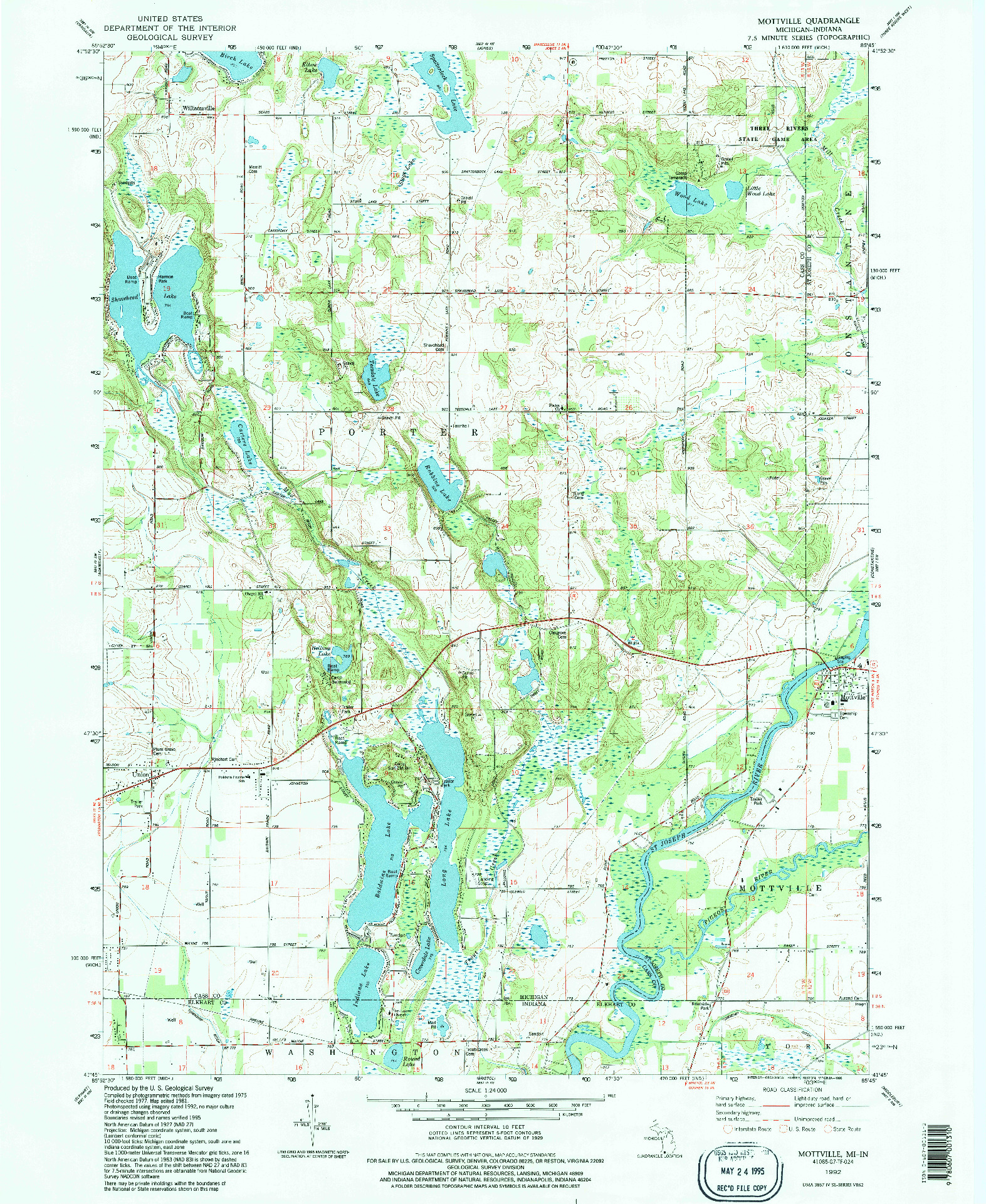 USGS 1:24000-SCALE QUADRANGLE FOR MOTTVILLE, MI 1992