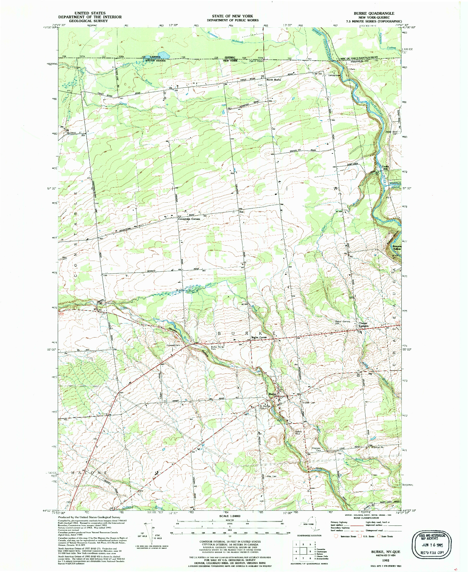 USGS 1:24000-SCALE QUADRANGLE FOR BURKE, NY 1993