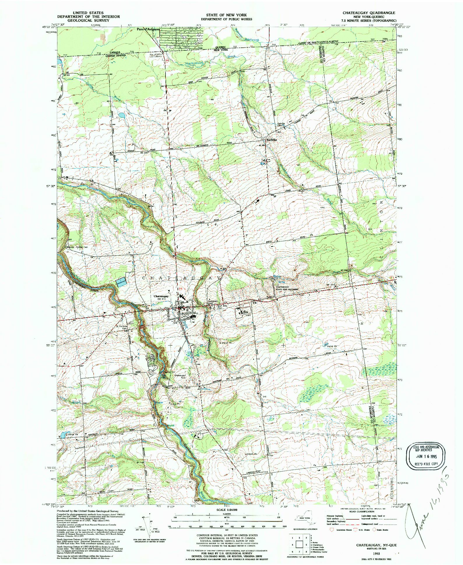 USGS 1:24000-SCALE QUADRANGLE FOR CHATEAUGAY, NY 1993