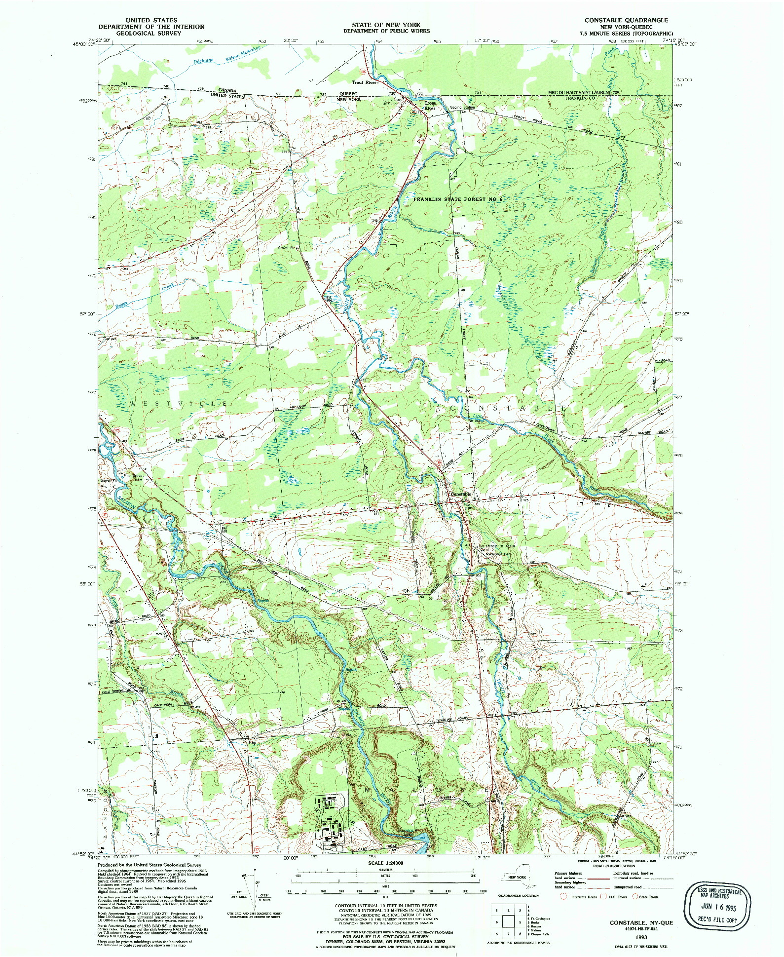 USGS 1:24000-SCALE QUADRANGLE FOR CONSTABLE, NY 1993