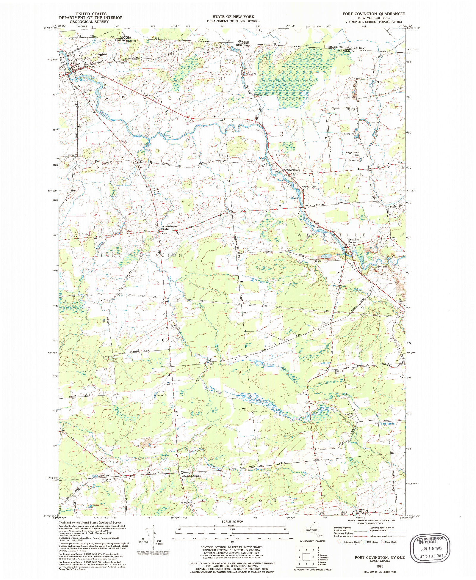 USGS 1:24000-SCALE QUADRANGLE FOR FORT COVINGTON, NY 1993