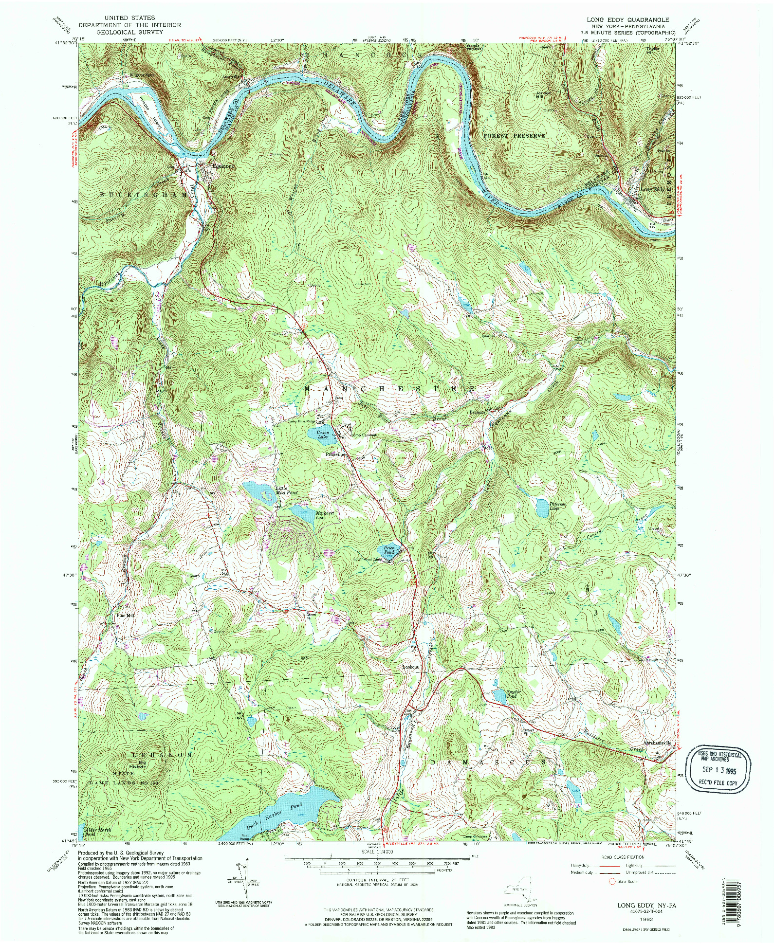 USGS 1:24000-SCALE QUADRANGLE FOR LONG EDDY, NY 1992