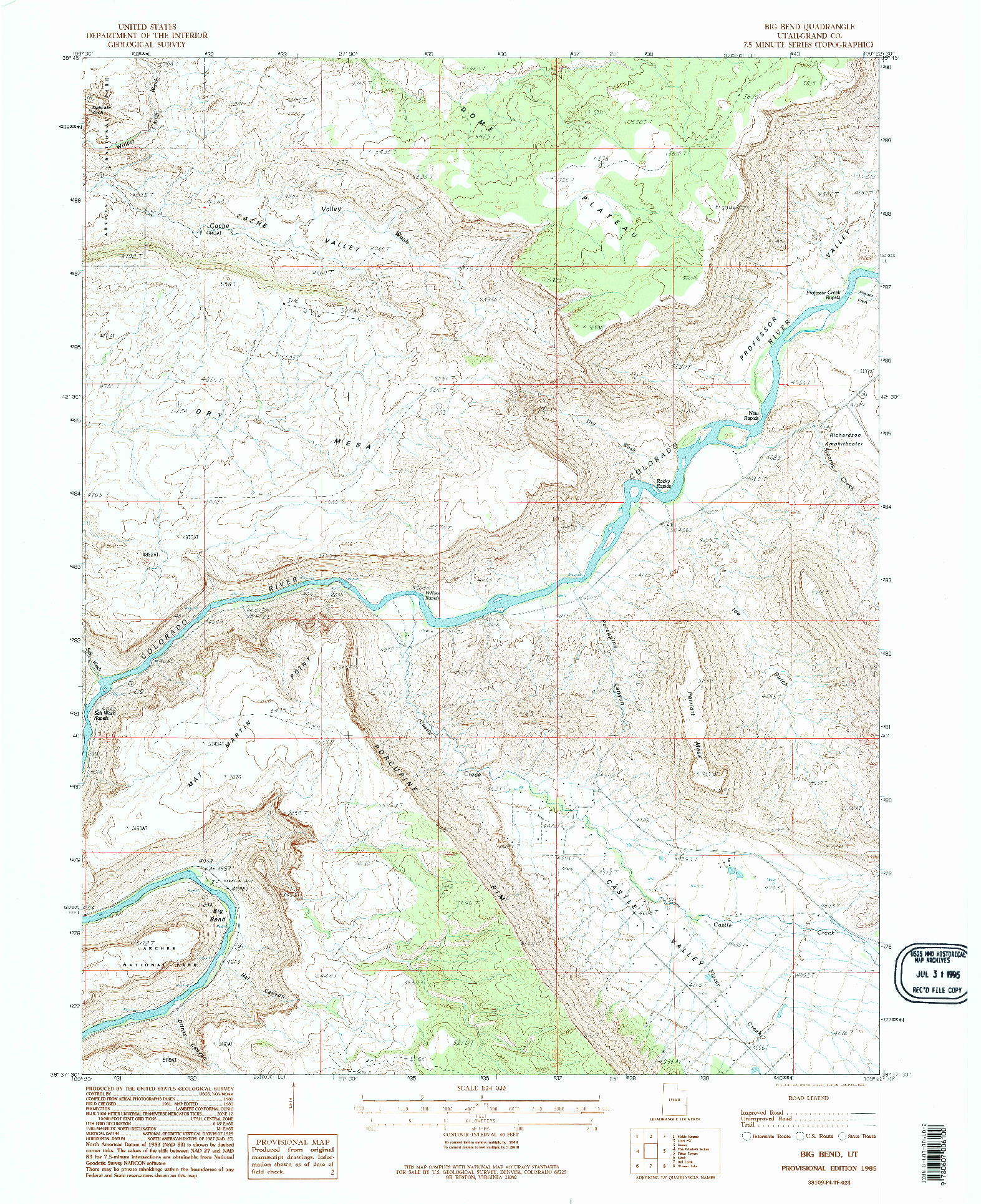 USGS 1:24000-SCALE QUADRANGLE FOR BIG BEND, UT 1985