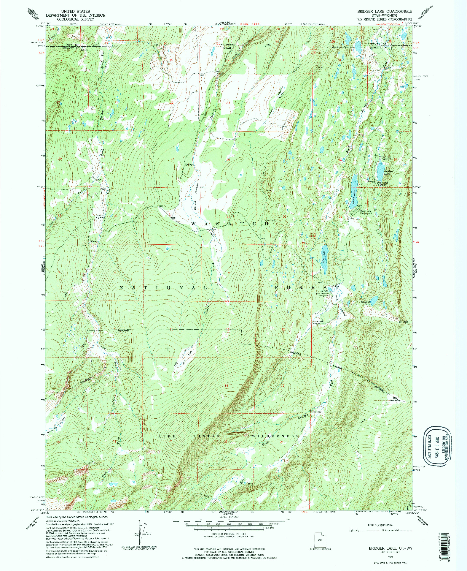 USGS 1:24000-SCALE QUADRANGLE FOR BRIDGER LAKE, UT 1967