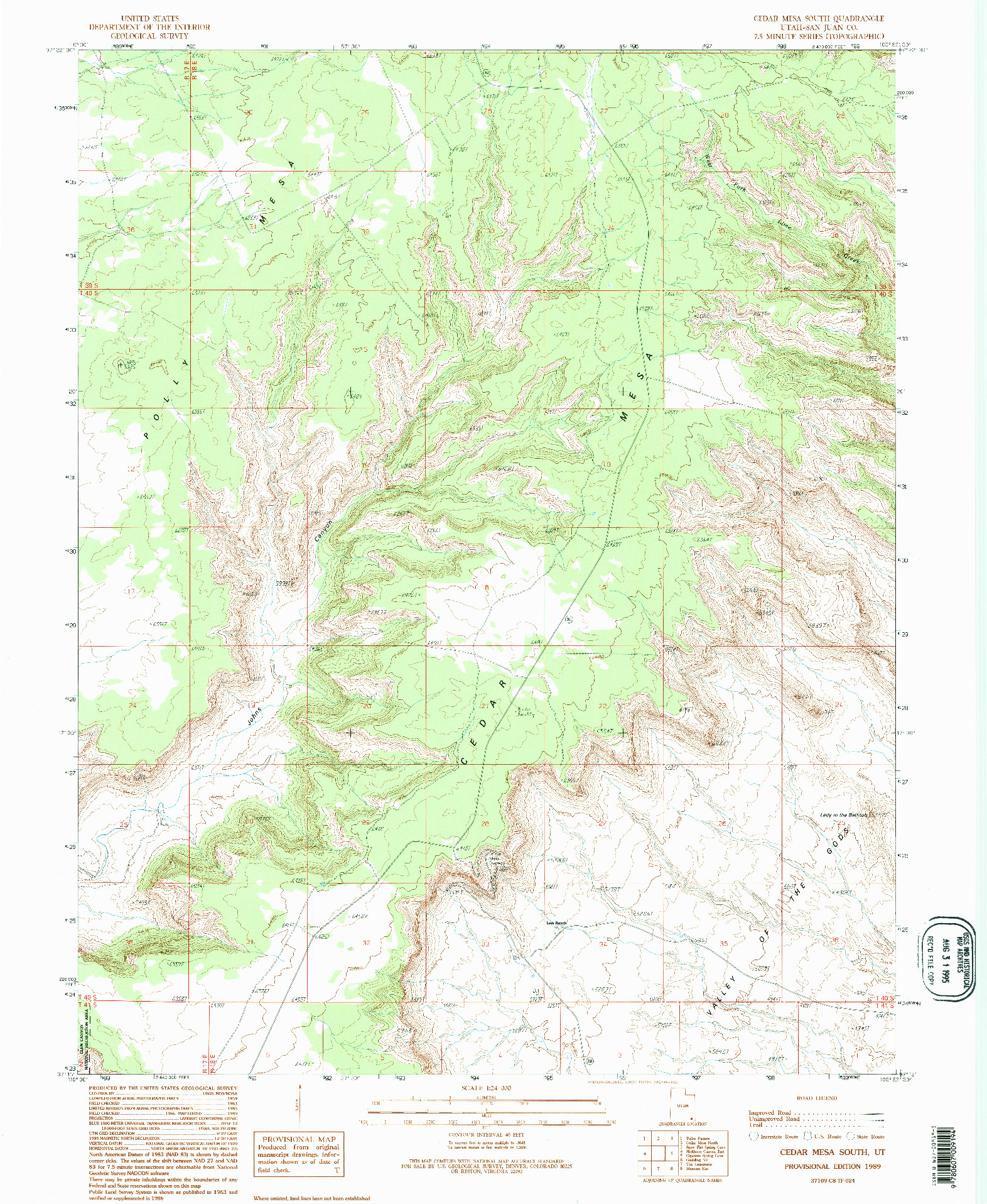 USGS 1:24000-SCALE QUADRANGLE FOR CEDAR MESA SOUTH, UT 1989