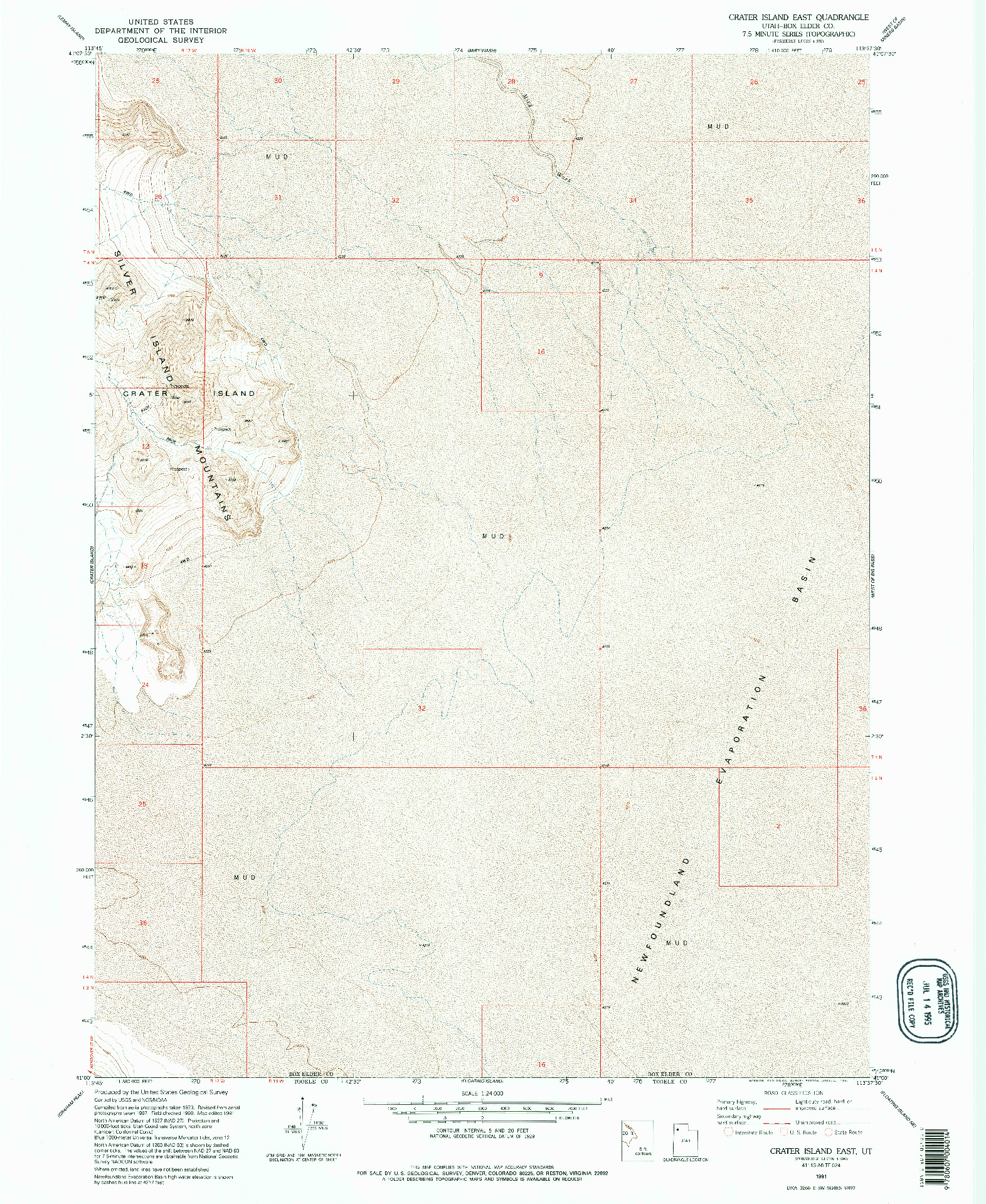 USGS 1:24000-SCALE QUADRANGLE FOR CRATER ISLAND EAST, UT 1991