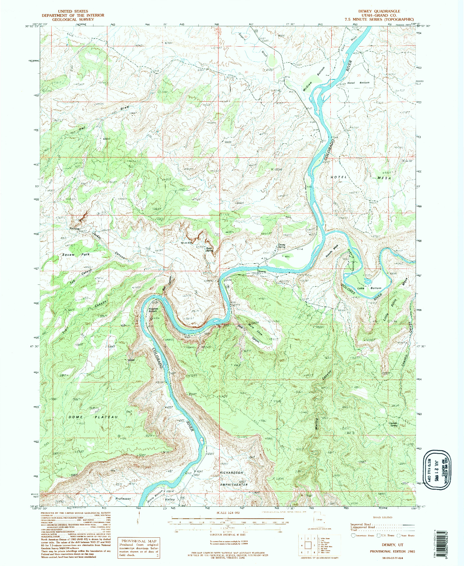 USGS 1:24000-SCALE QUADRANGLE FOR DEWEY, UT 1985