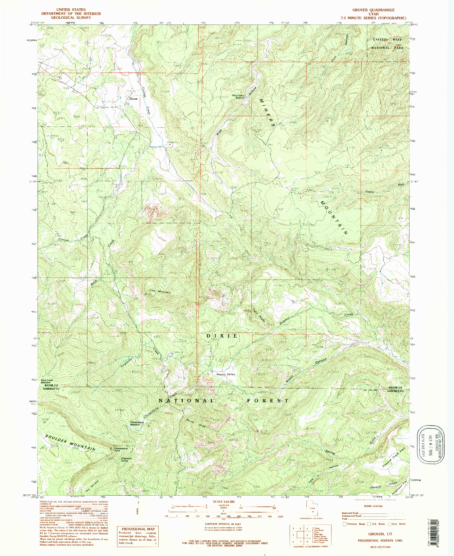 USGS 1:24000-SCALE QUADRANGLE FOR GROVER, UT 1985