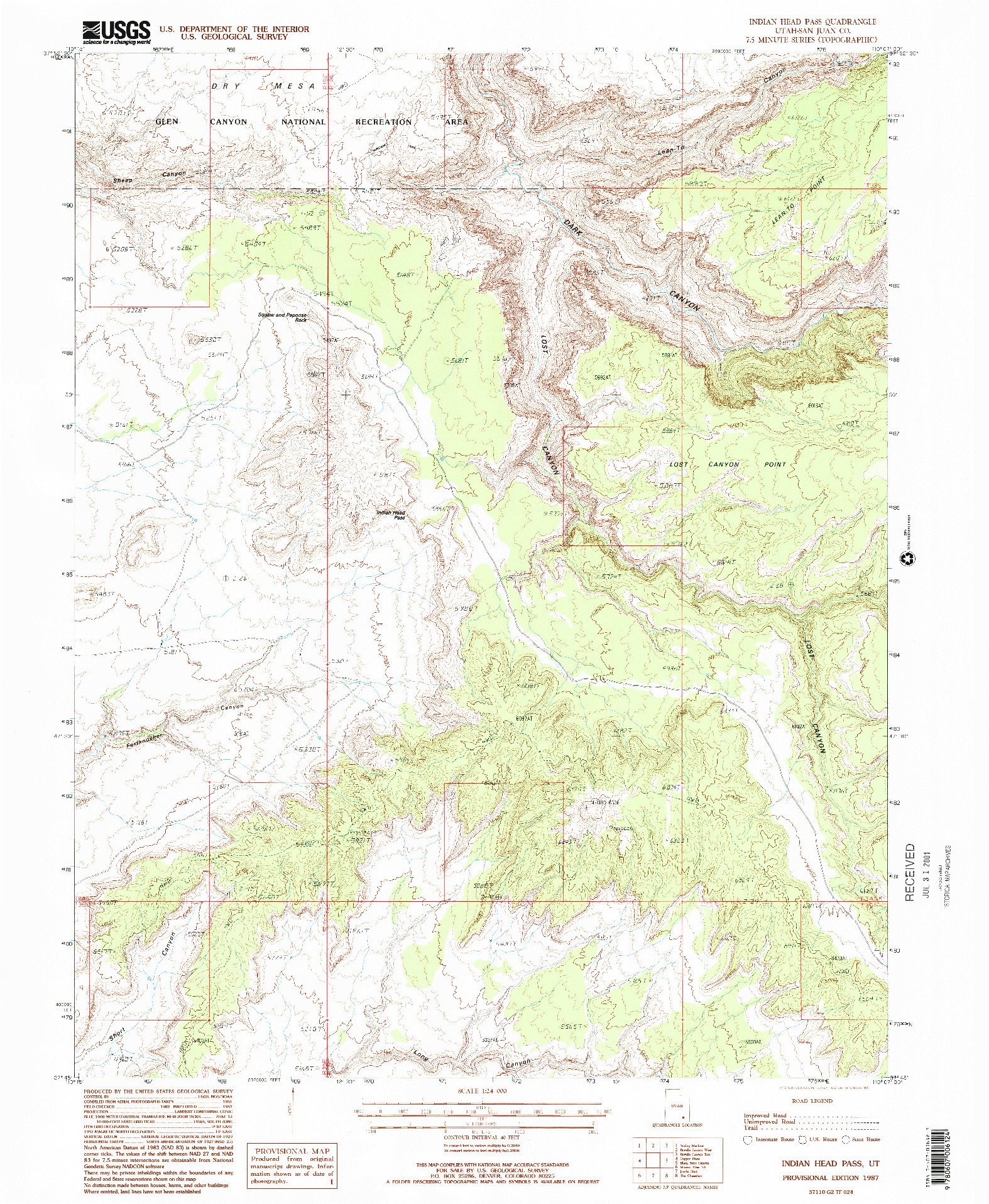 USGS 1:24000-SCALE QUADRANGLE FOR INDIAN HEAD PASS, UT 1987