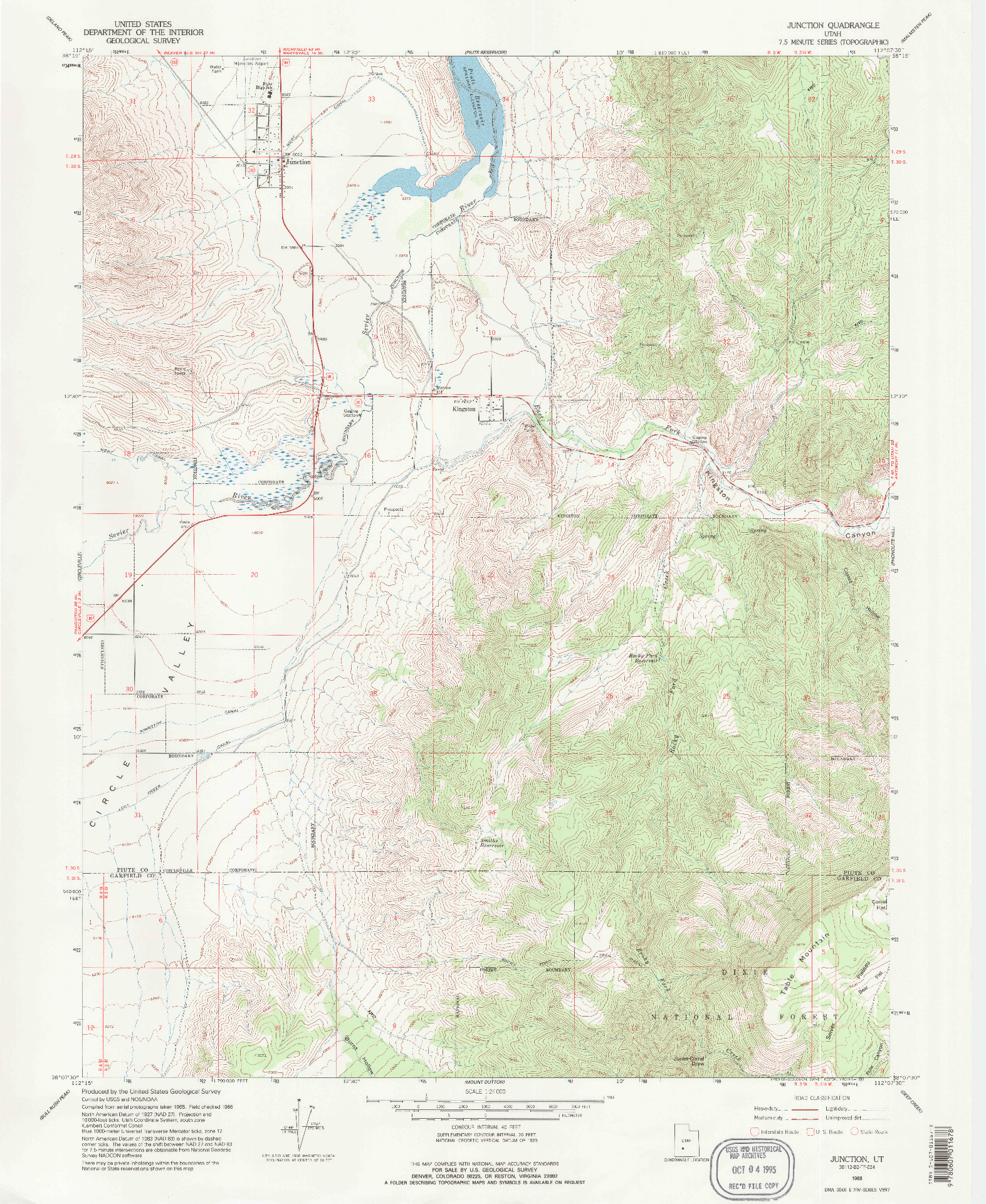 USGS 1:24000-SCALE QUADRANGLE FOR JUNCTION, UT 1966