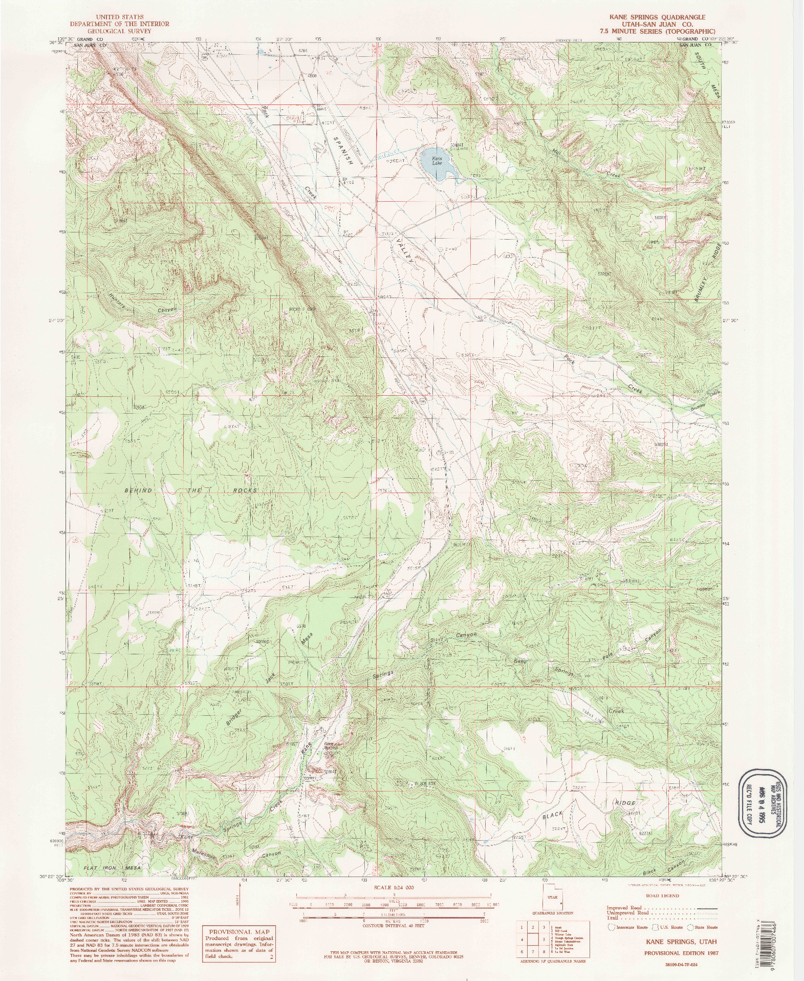 USGS 1:24000-SCALE QUADRANGLE FOR KANE SPRINGS, UT 1987
