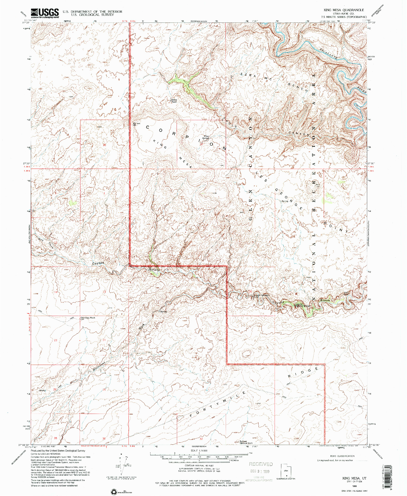 USGS 1:24000-SCALE QUADRANGLE FOR KING MESA, UT 1968