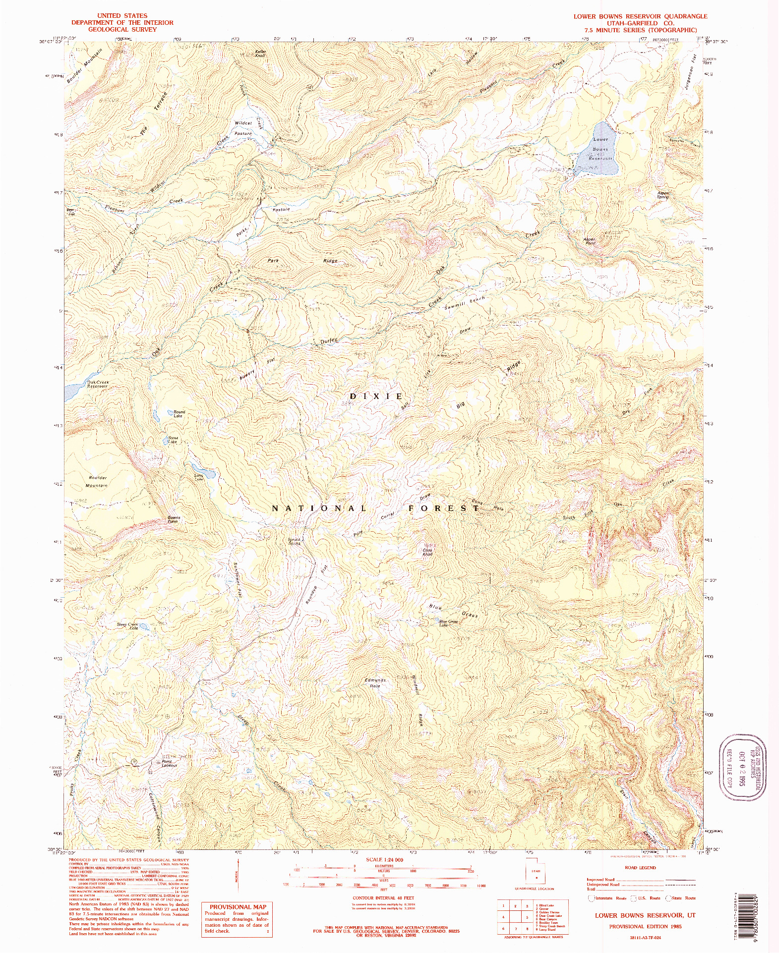 USGS 1:24000-SCALE QUADRANGLE FOR LOWER BOWNS RESERVOIR, UT 1985