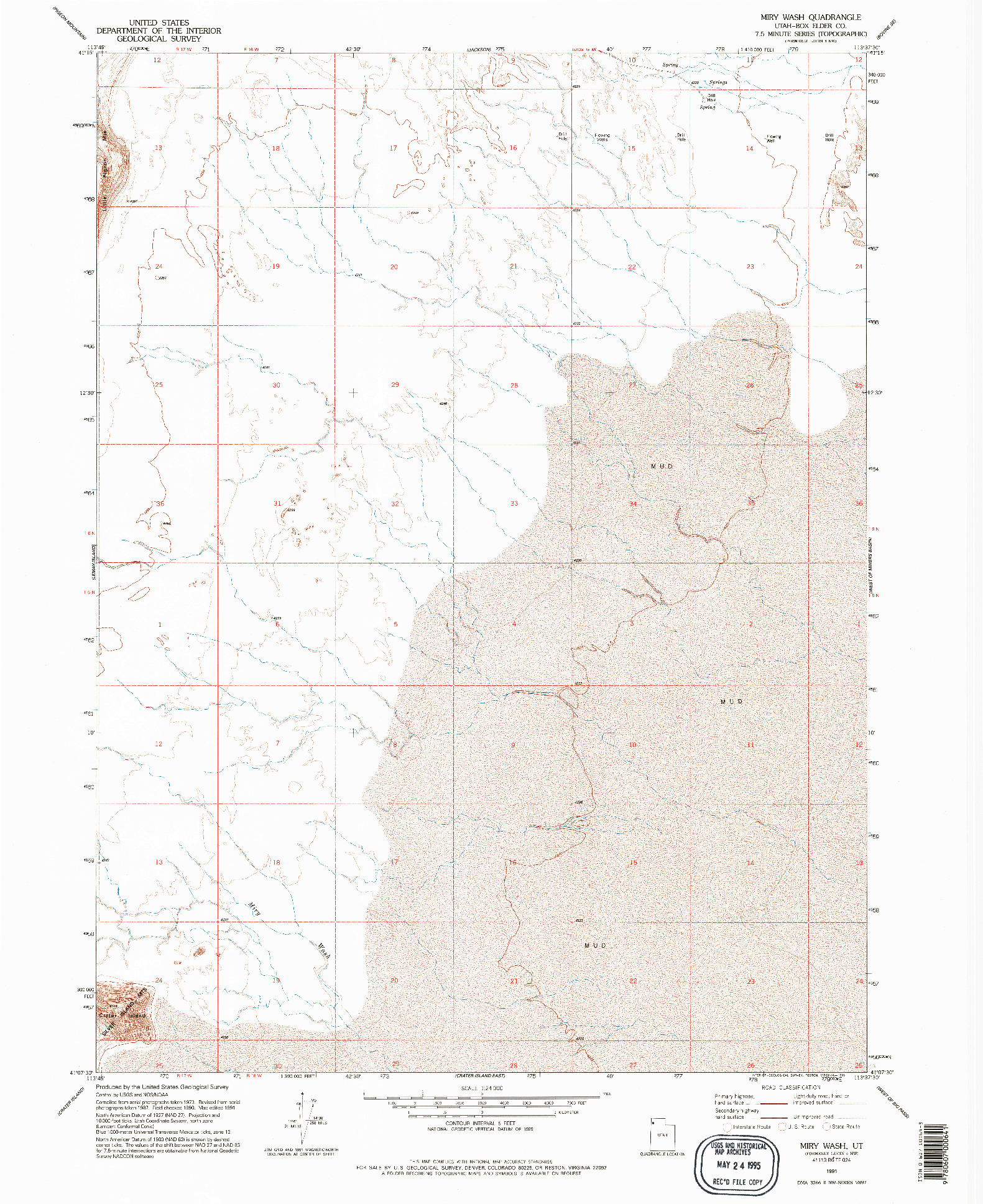 USGS 1:24000-SCALE QUADRANGLE FOR MIRY WASH, UT 1991