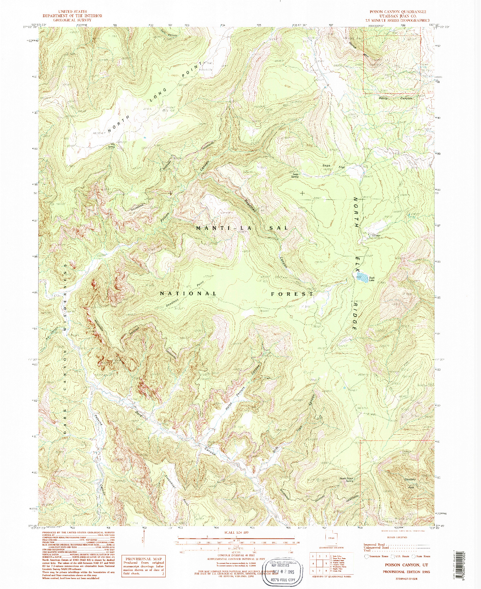 USGS 1:24000-SCALE QUADRANGLE FOR POISON CANYON, UT 1985