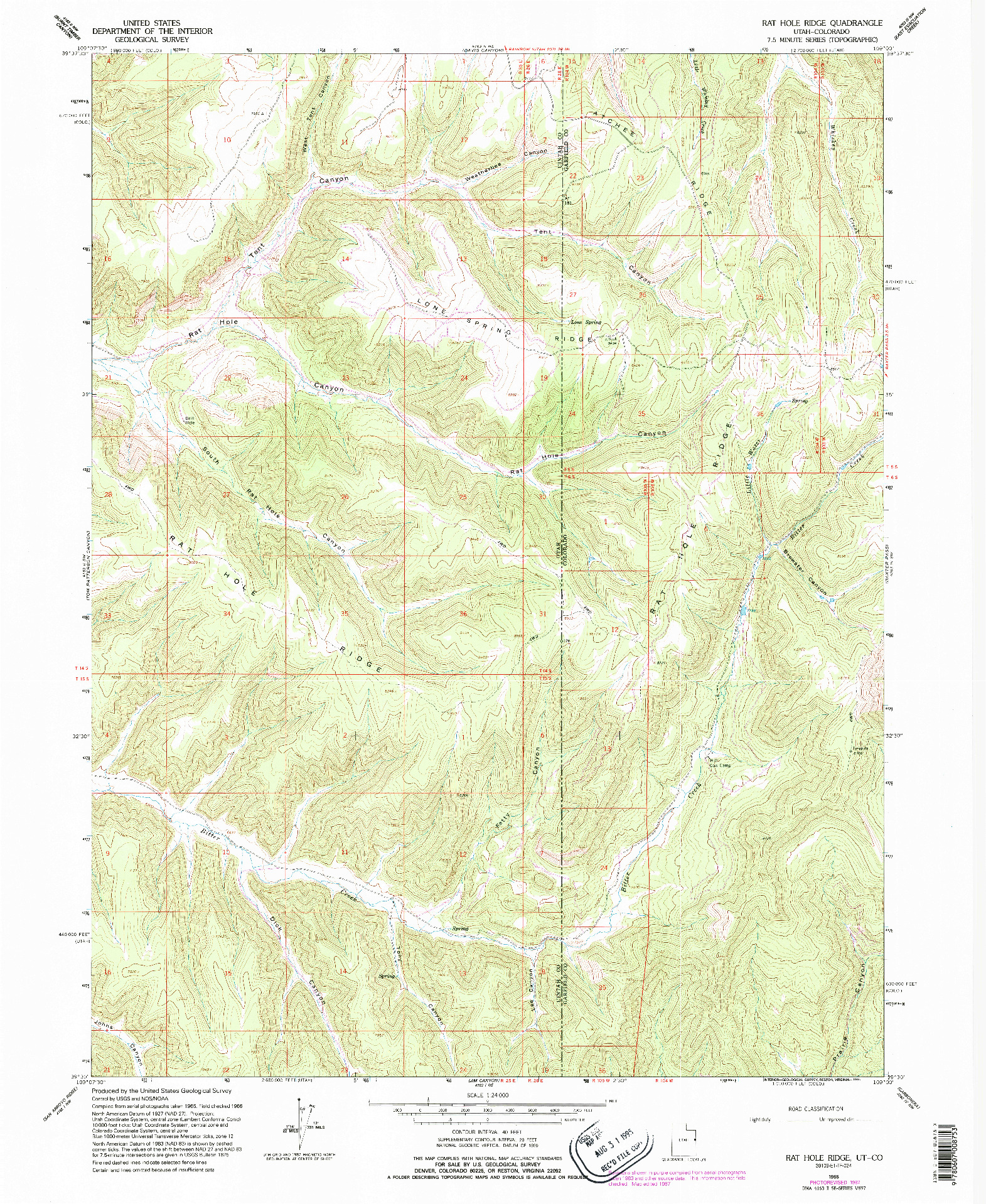 USGS 1:24000-SCALE QUADRANGLE FOR RAT HOLE RIDGE, UT 1966