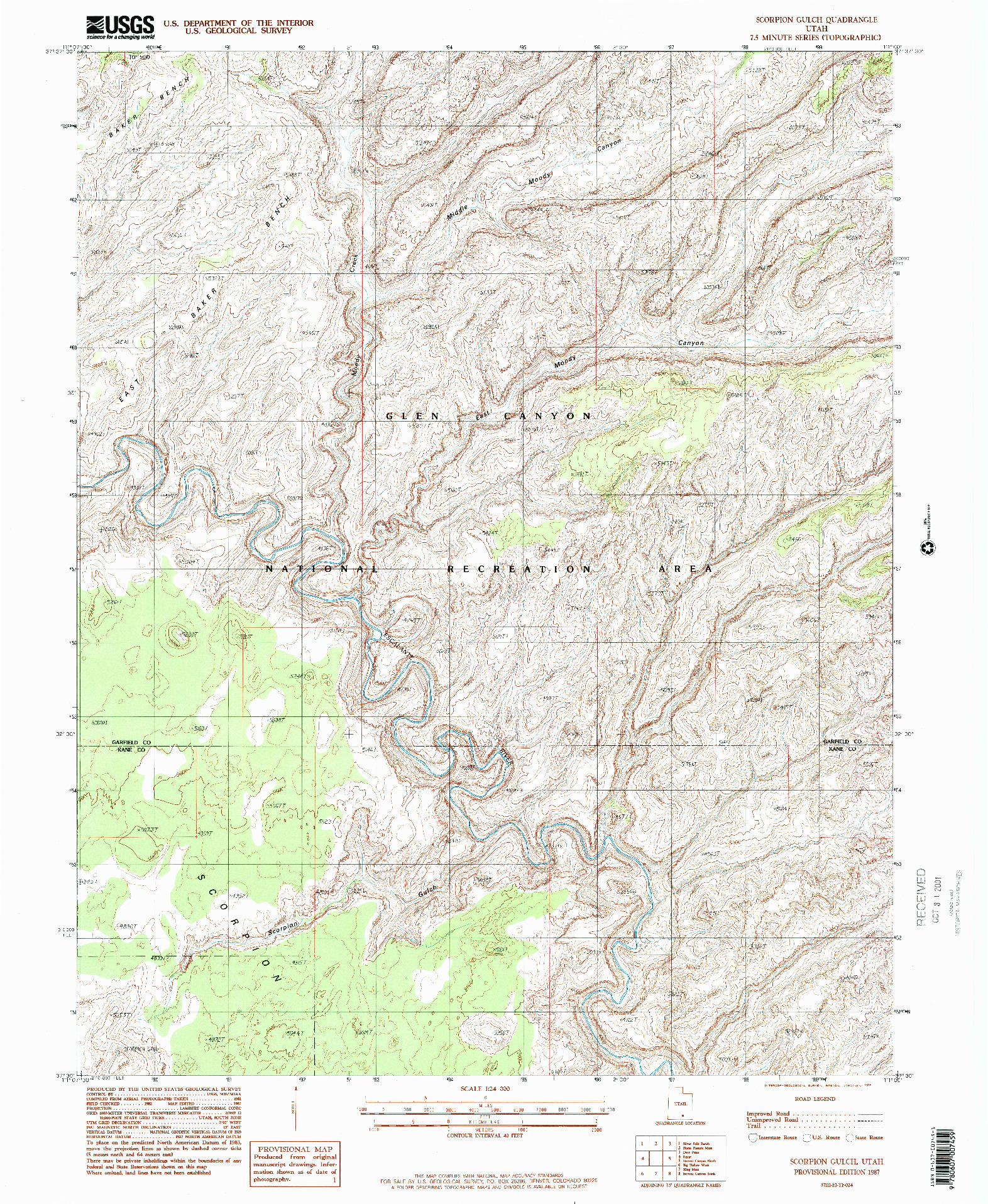USGS 1:24000-SCALE QUADRANGLE FOR SCORPION GULCH, UT 1987