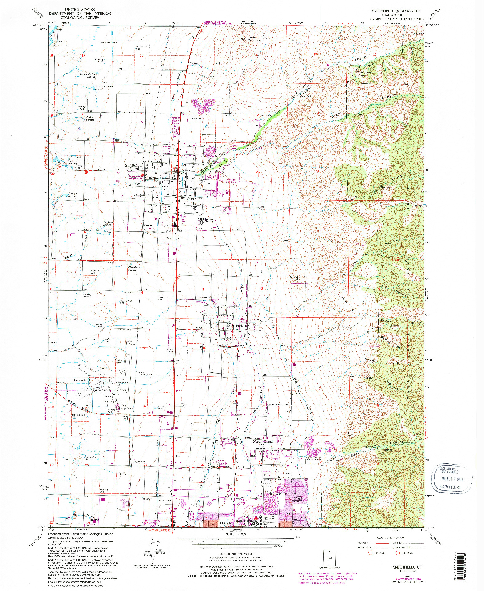 USGS 1:24000-SCALE QUADRANGLE FOR SMITHFIELD, UT 1964