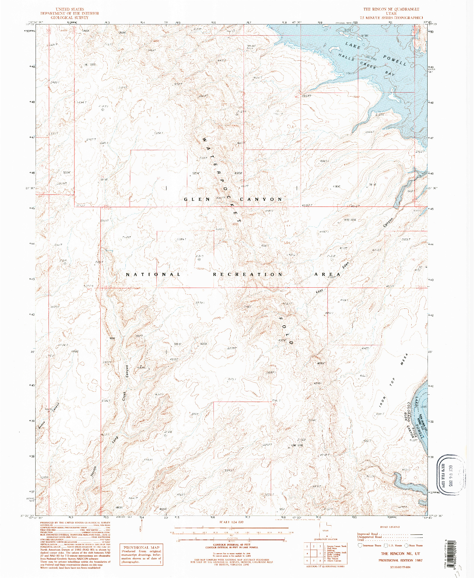 USGS 1:24000-SCALE QUADRANGLE FOR THE RINCON NE, UT 1987