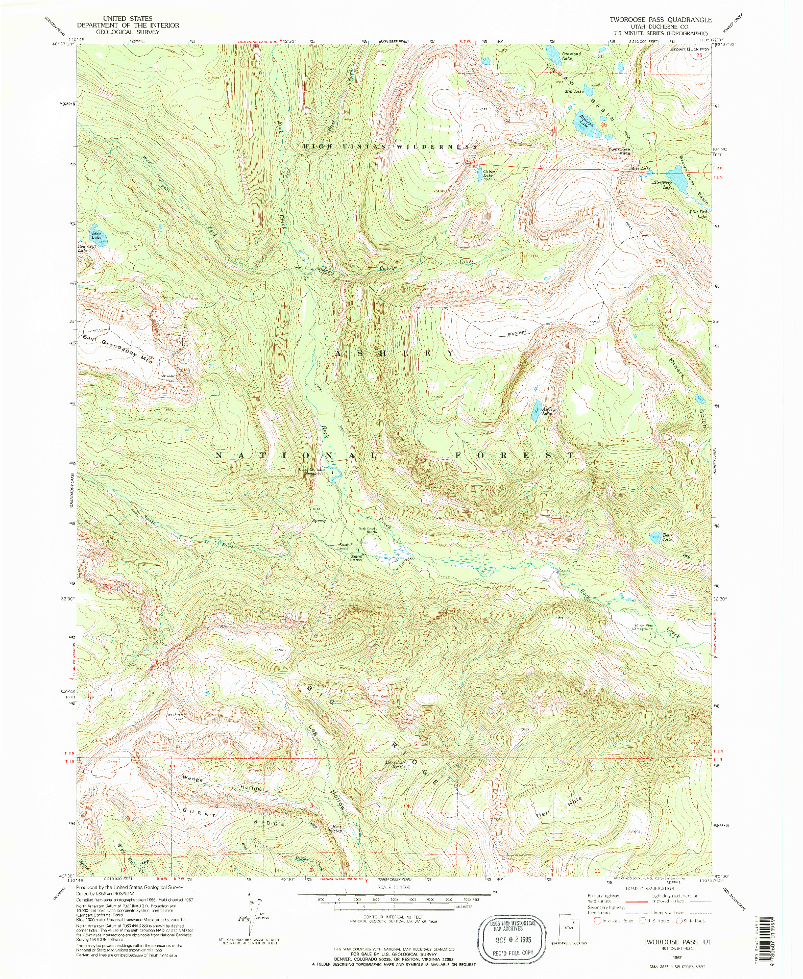 USGS 1:24000-SCALE QUADRANGLE FOR TWOROOSE PASS, UT 1967