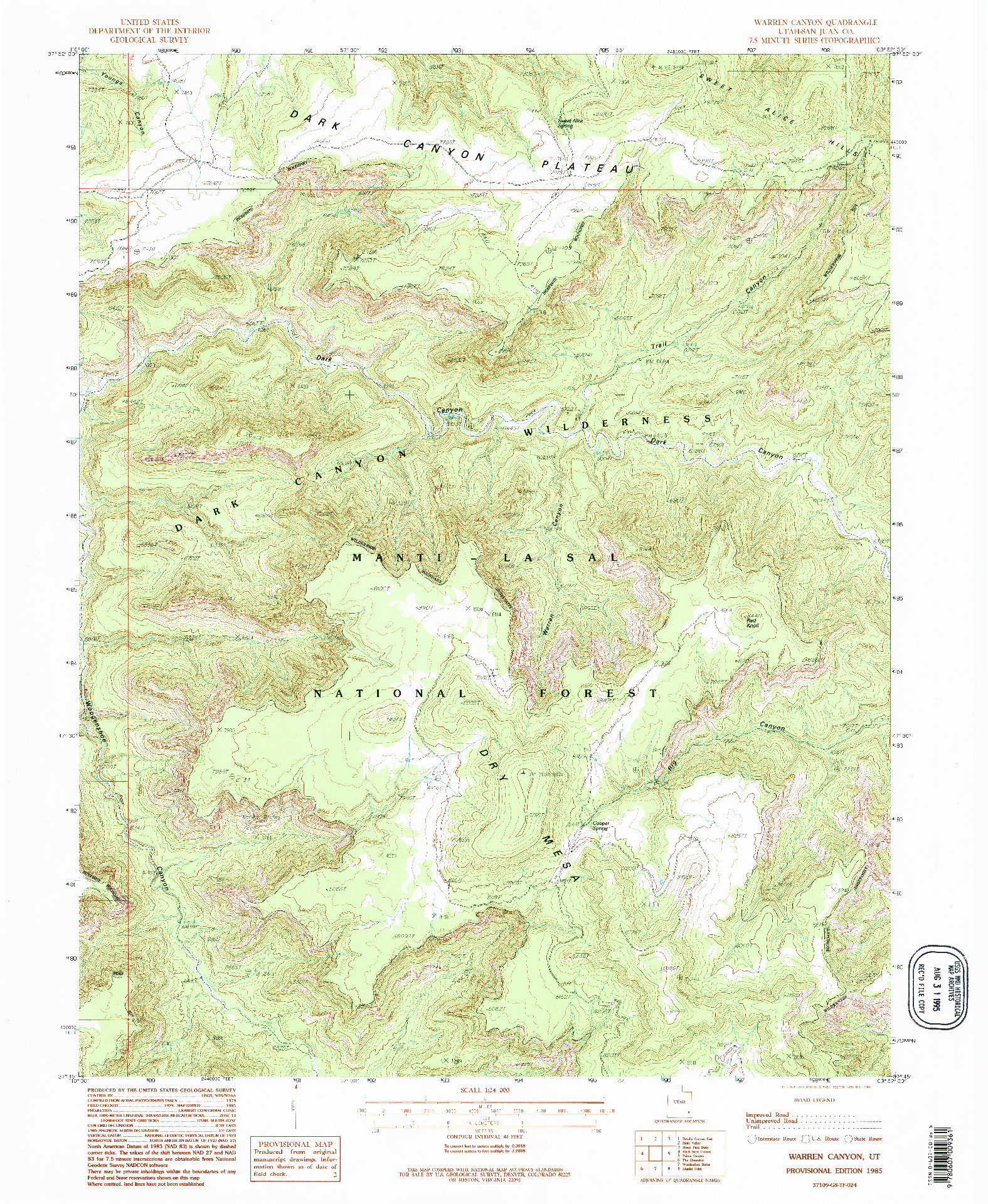 USGS 1:24000-SCALE QUADRANGLE FOR WARREN CANYON, UT 1985