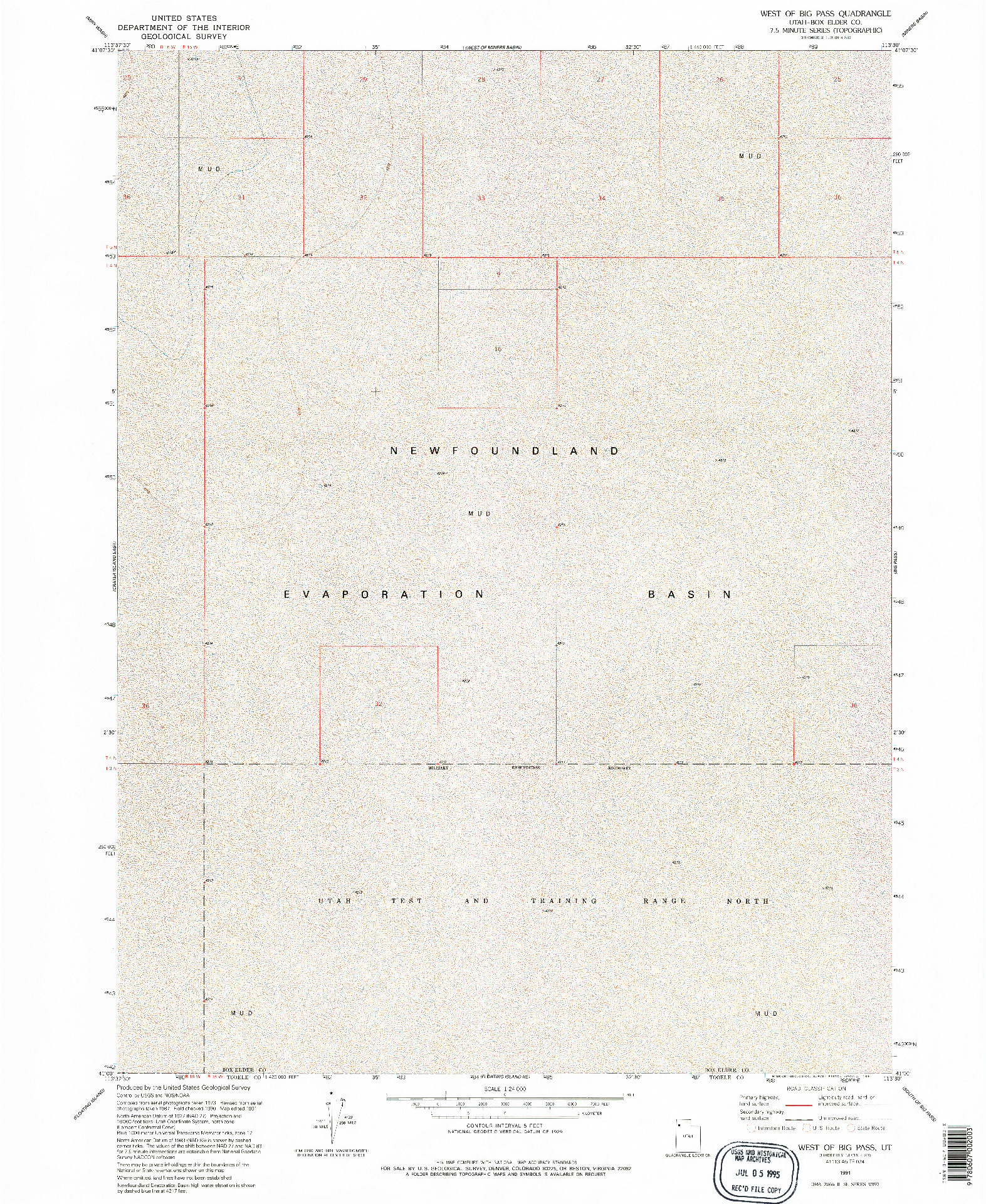 USGS 1:24000-SCALE QUADRANGLE FOR WEST OF BIG PASS, UT 1991