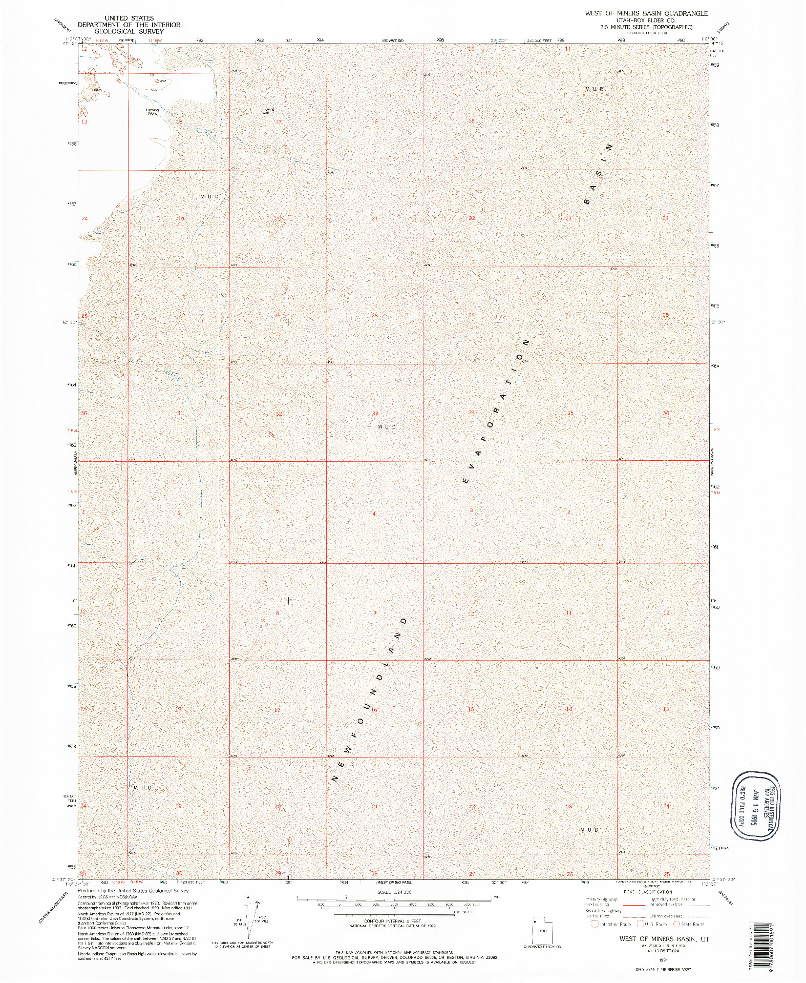 USGS 1:24000-SCALE QUADRANGLE FOR WEST OF MINERS BASIN, UT 1991