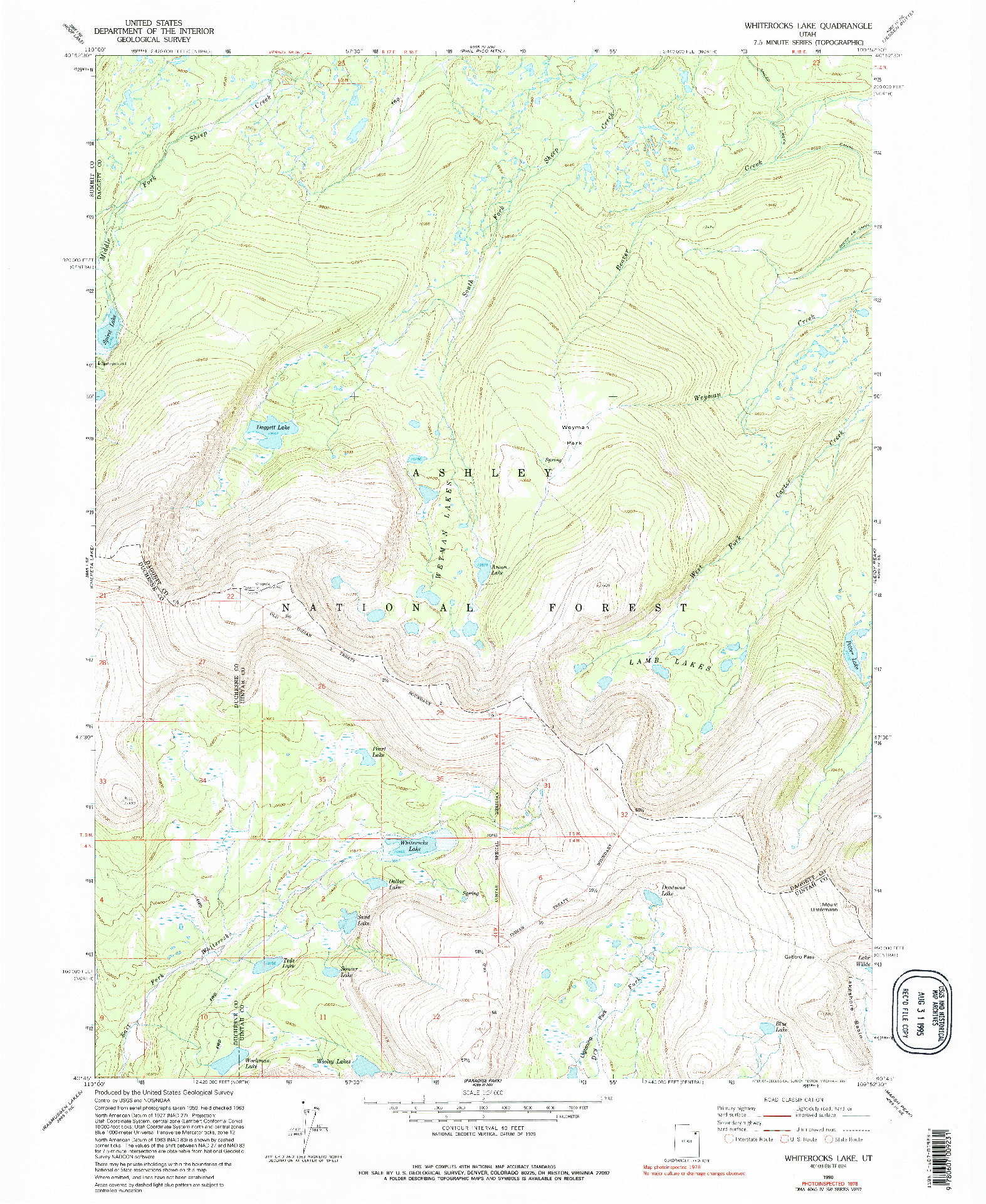 USGS 1:24000-SCALE QUADRANGLE FOR WHITEROCKS LAKE, UT 1990