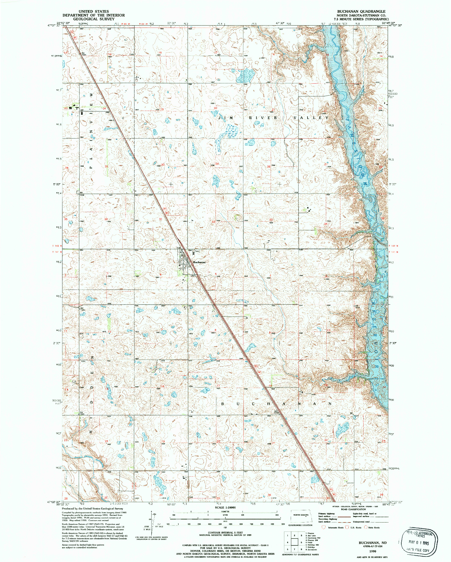 USGS 1:24000-SCALE QUADRANGLE FOR BUCHANAN, ND 1990
